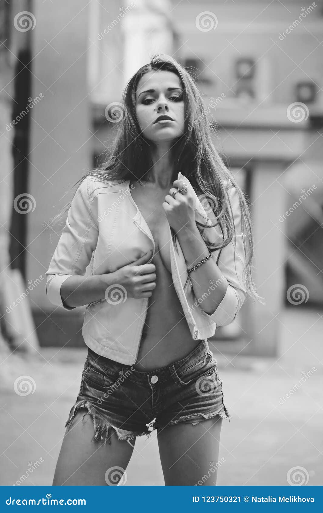Hot Redhair Woman In The City. Half Naked Girl. Black And White. Hot Redhair Woman In The City. Half Naked Girl. Black And White.