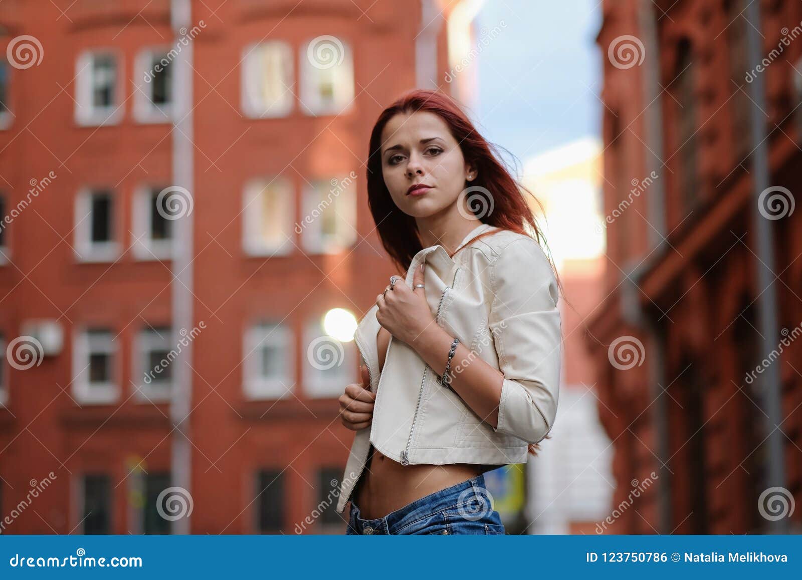 Hot Redhair Woman In The City Half Naked Girl Fashion Art Photo