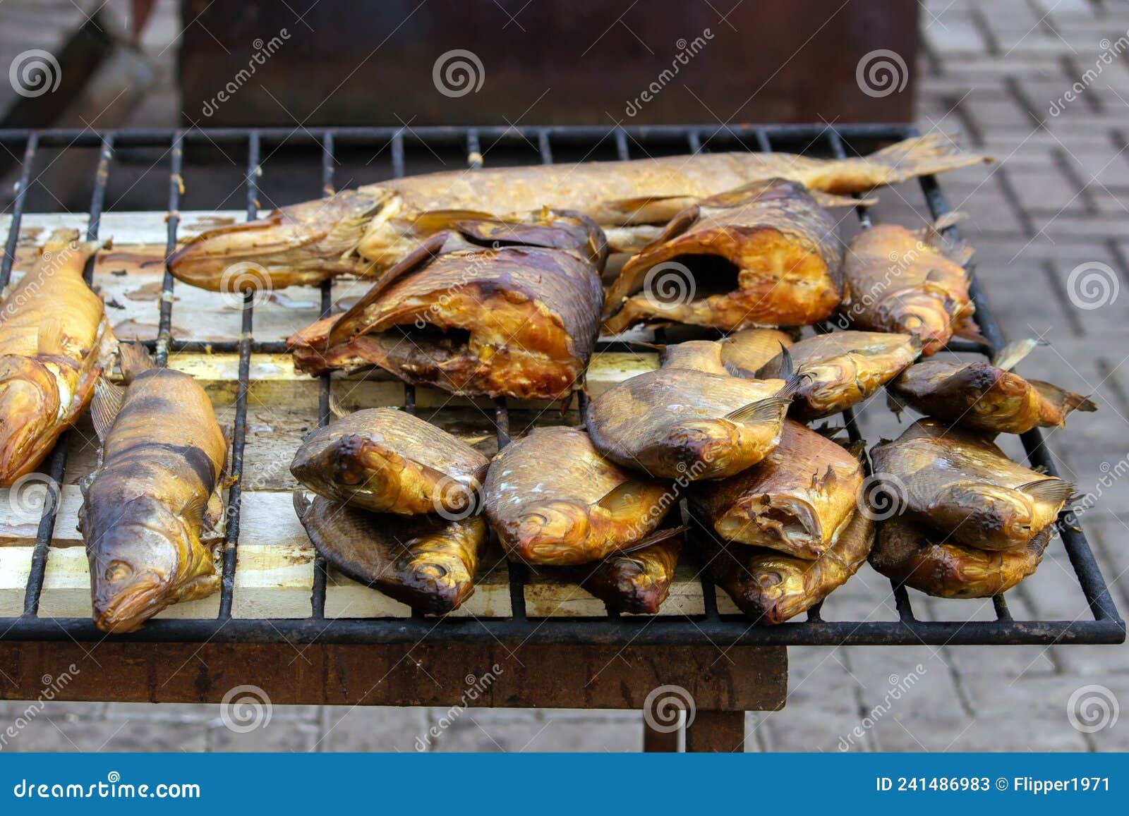 Hot Smoked Fish. Smoked River Fish on the Grill Stock Image Image of