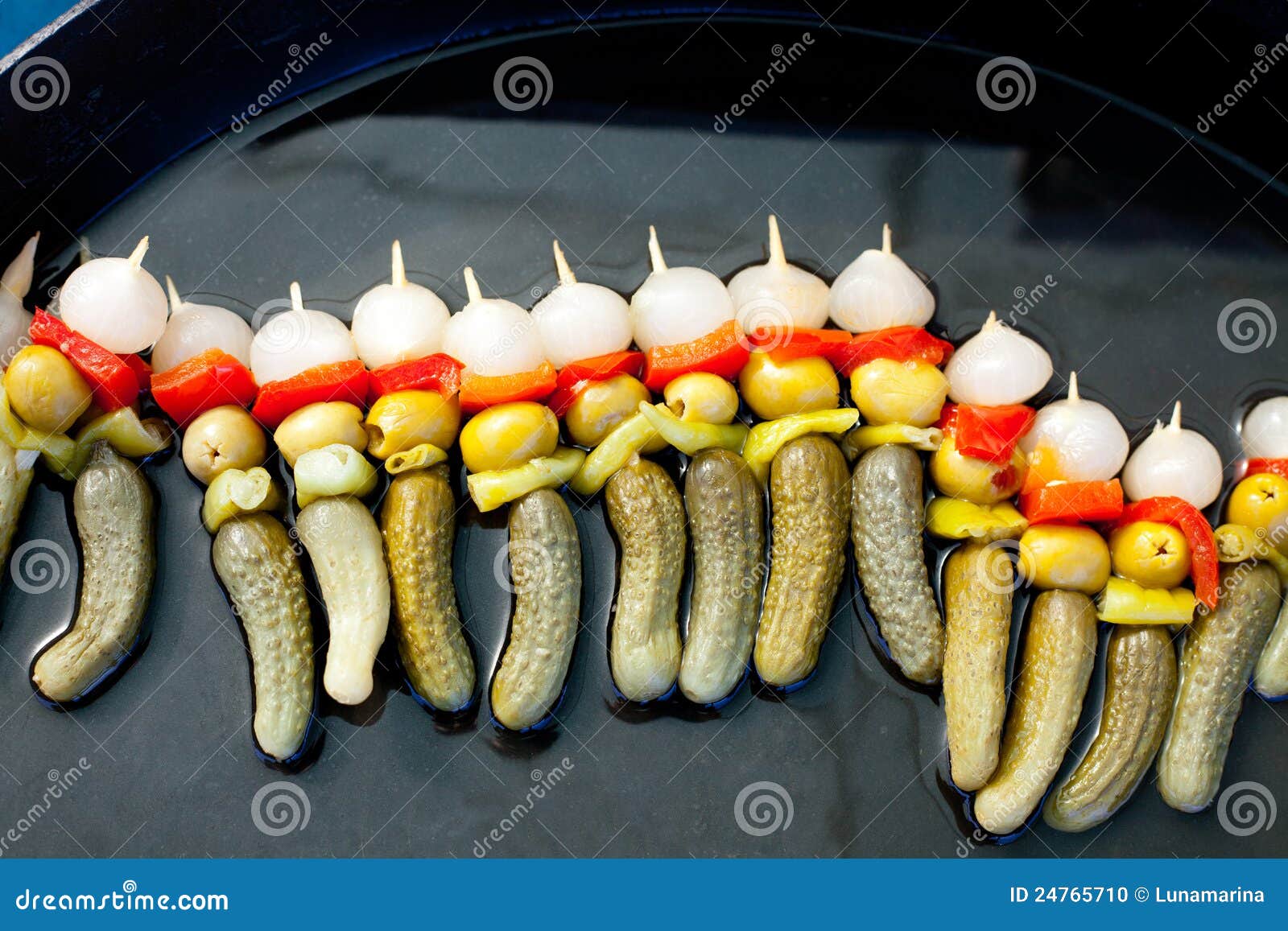 Hot Spicy Appetizer in Stick with Pickles Olives Chili Stock Photo Image of cuisine, fresh