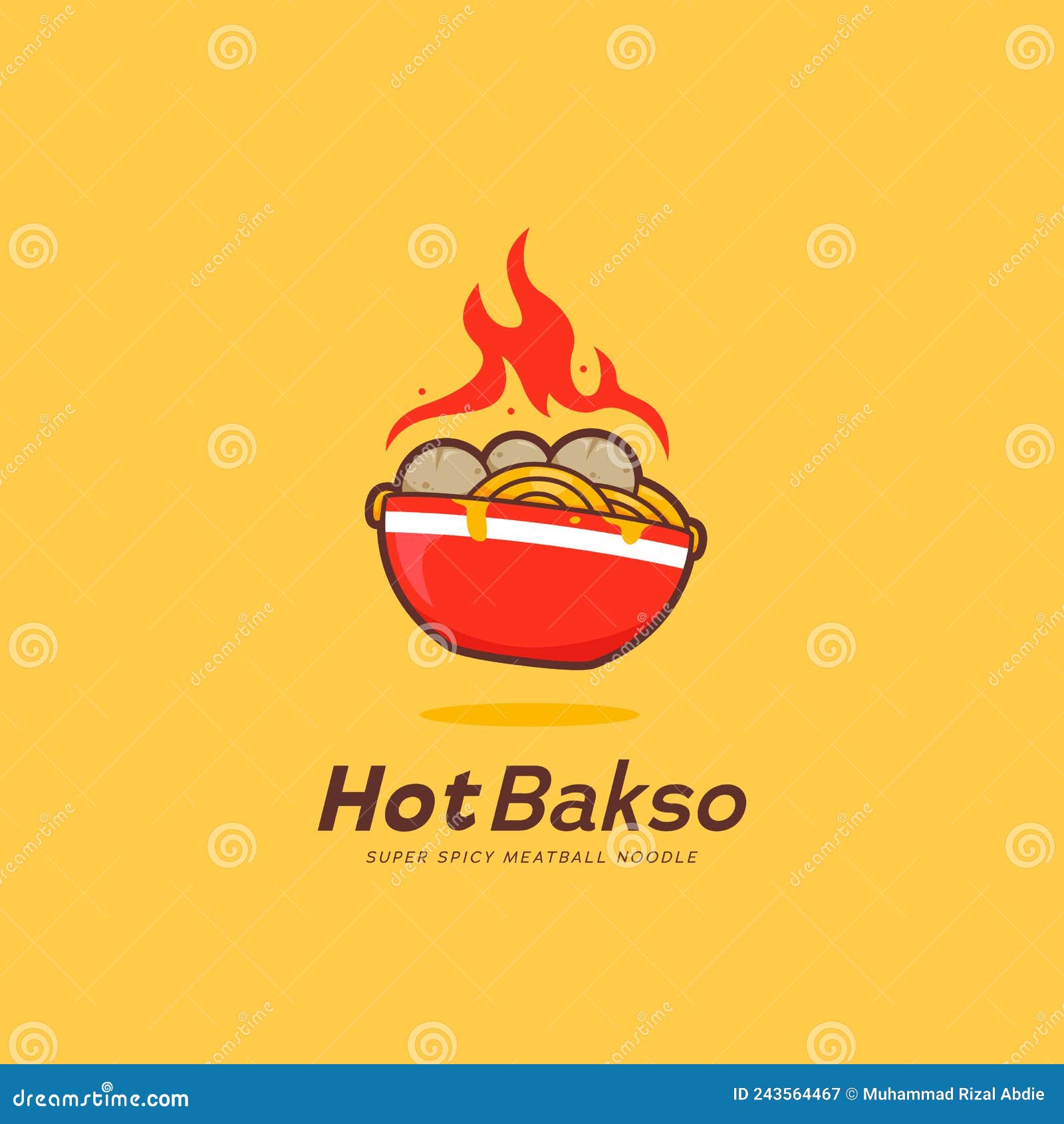 Hot Spicy Bakso Meatball Logo Icon Template with Fire Flame Stock