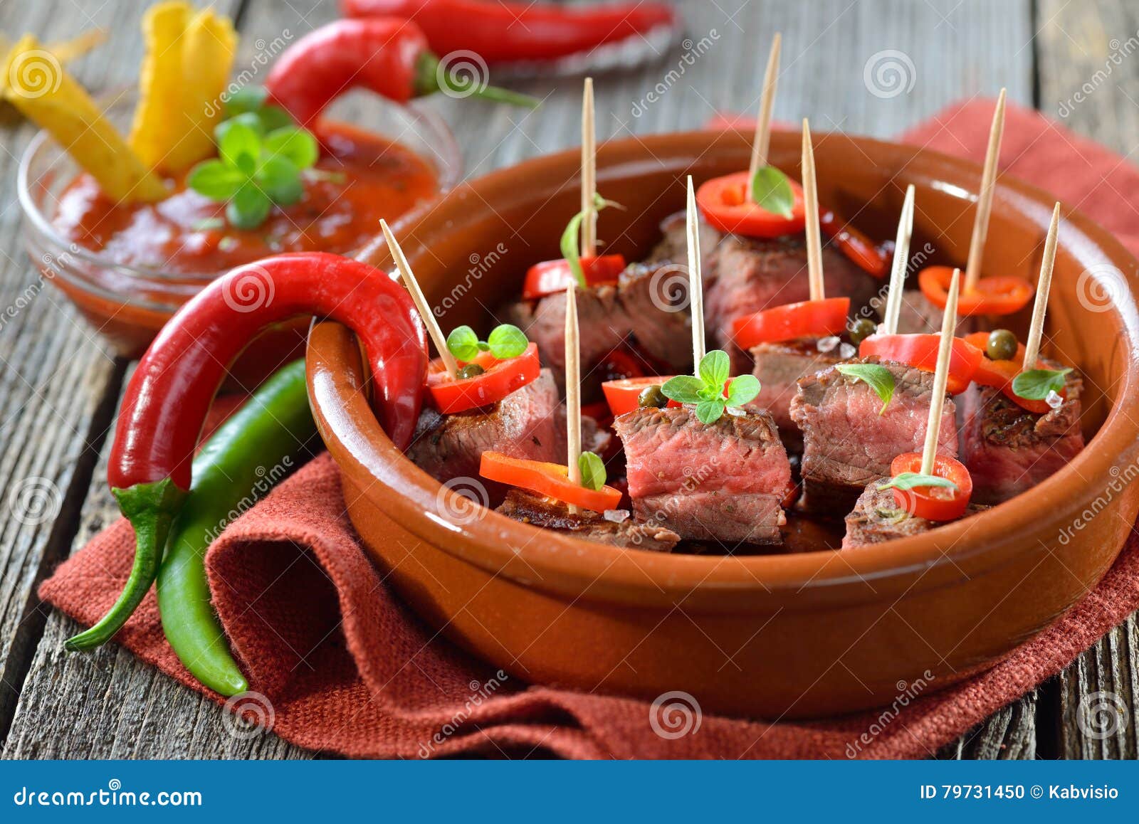 Hot steak tapas stock photo. Image of chilli, dish, antipasti 79731450