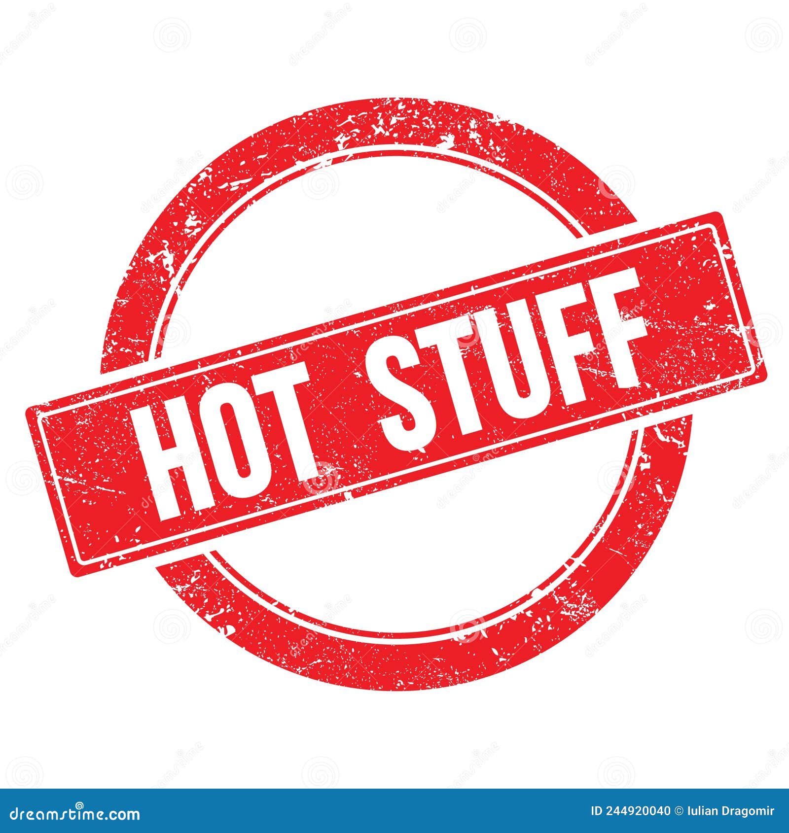 HOT STUFF Text on Red Grungy Round Stamp Stock Illustration