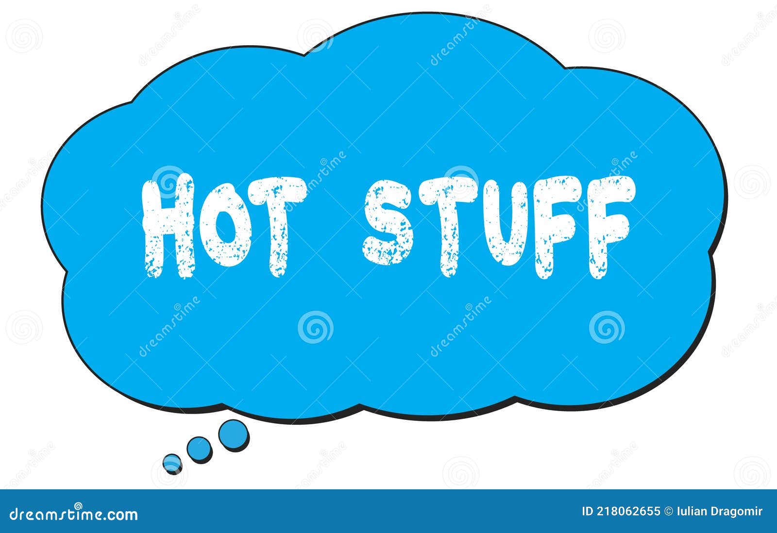 HOT STUFF Text Written on a Blue Thought Bubble Stock Illustration