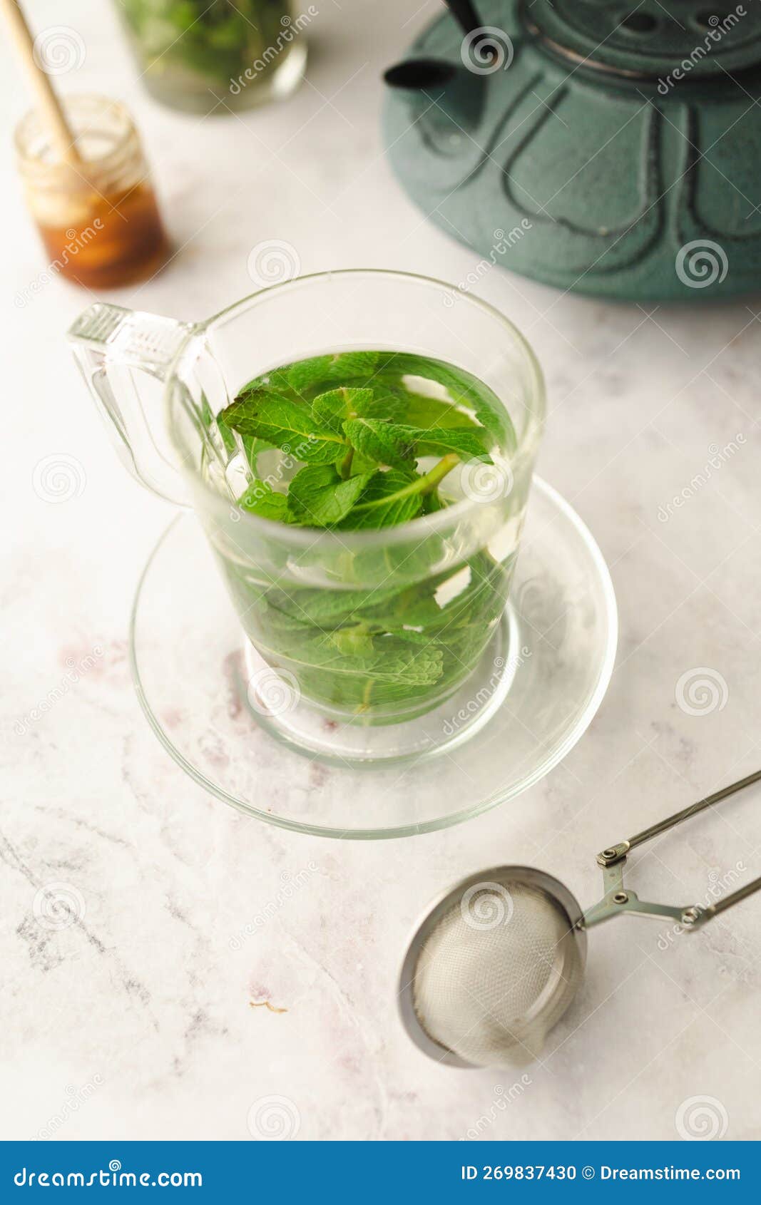Hot Tea with Fresh Mint Leaves Stock Photo Image of branch, digestive