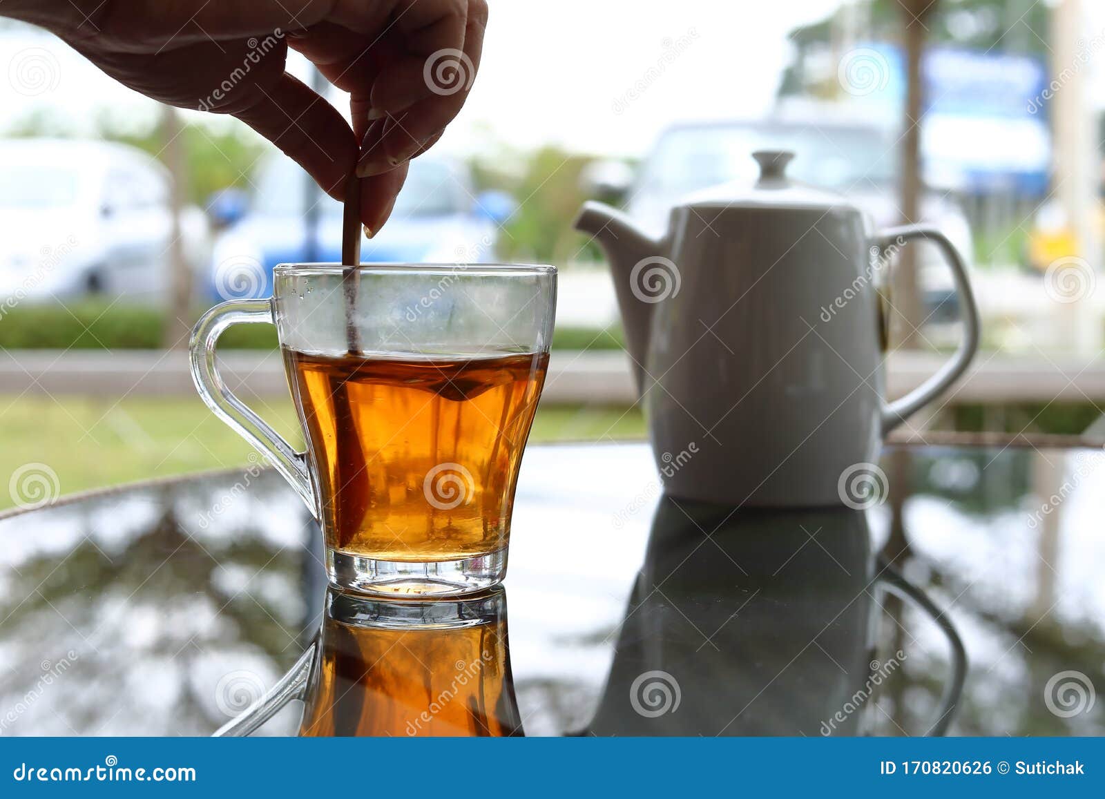 Hot Tea Healthy Drink Put on Table in the Morning Stock Photo Image