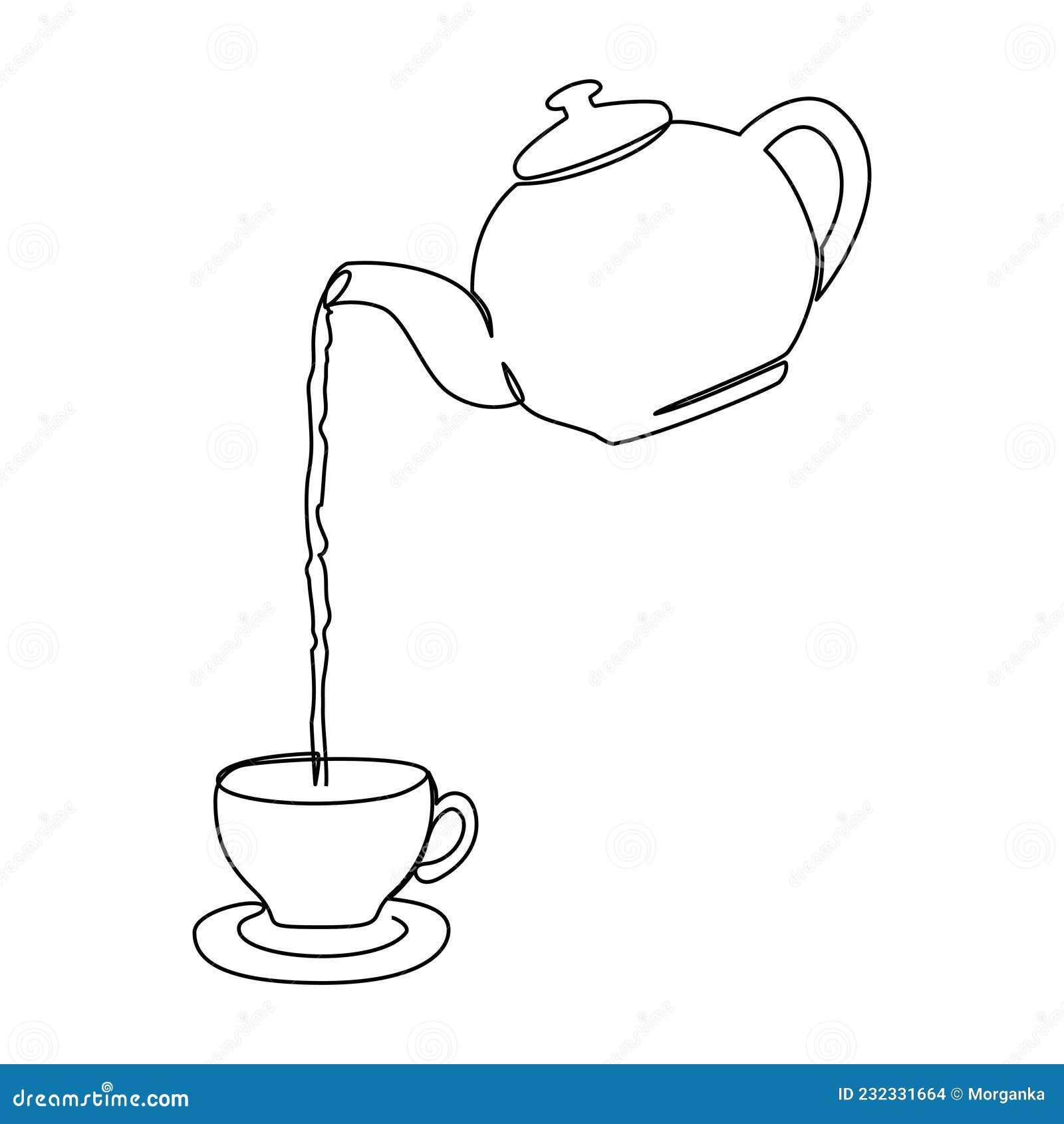 Hot Tea Poured from Teapot into Cup Illustration Stock Vector