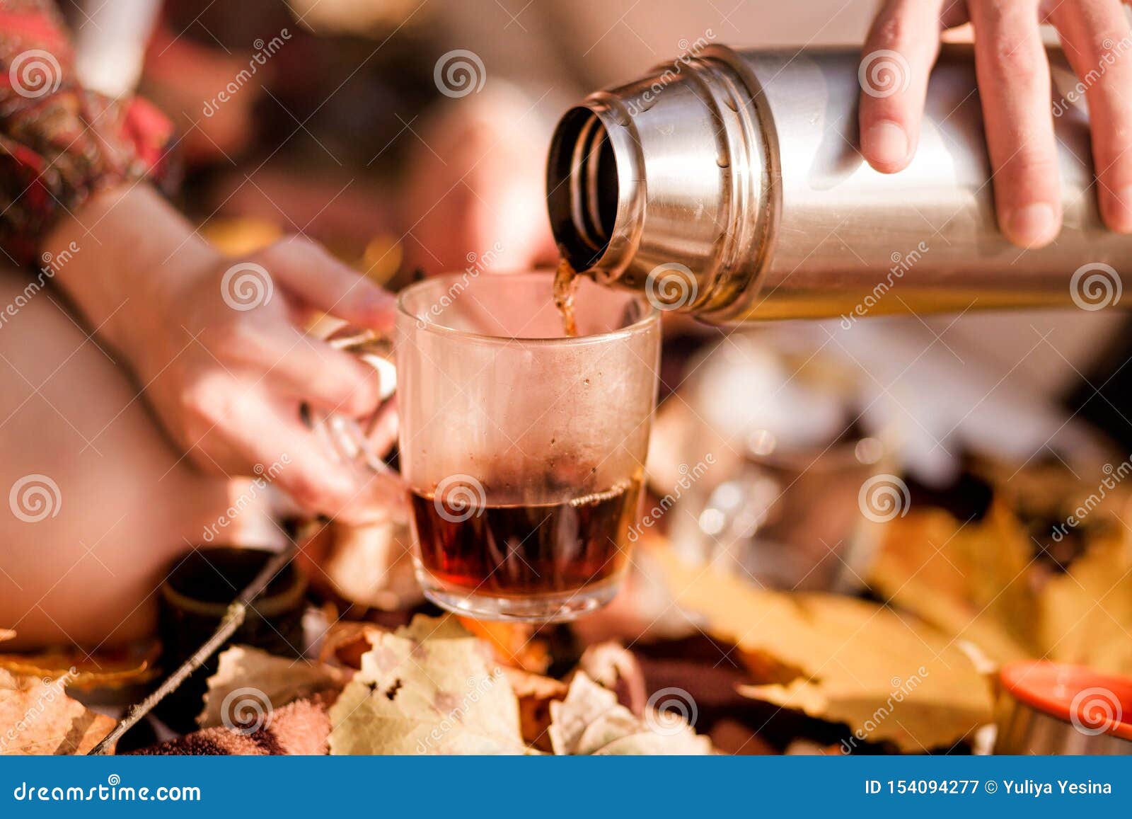 Hot Tea from a Thermos is Poured into a Cup Stock Image Image of