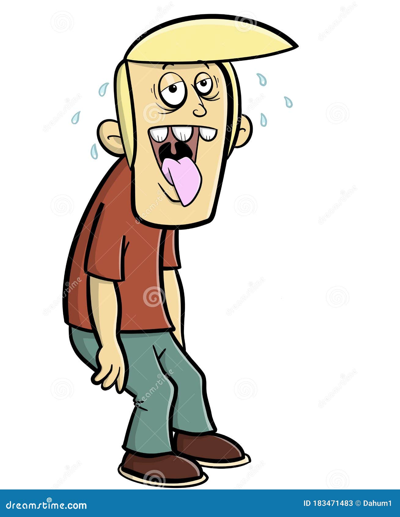 Thirsty Man, Dry Mouth, Thirst, People Drinking Water Icons Set Cartoon