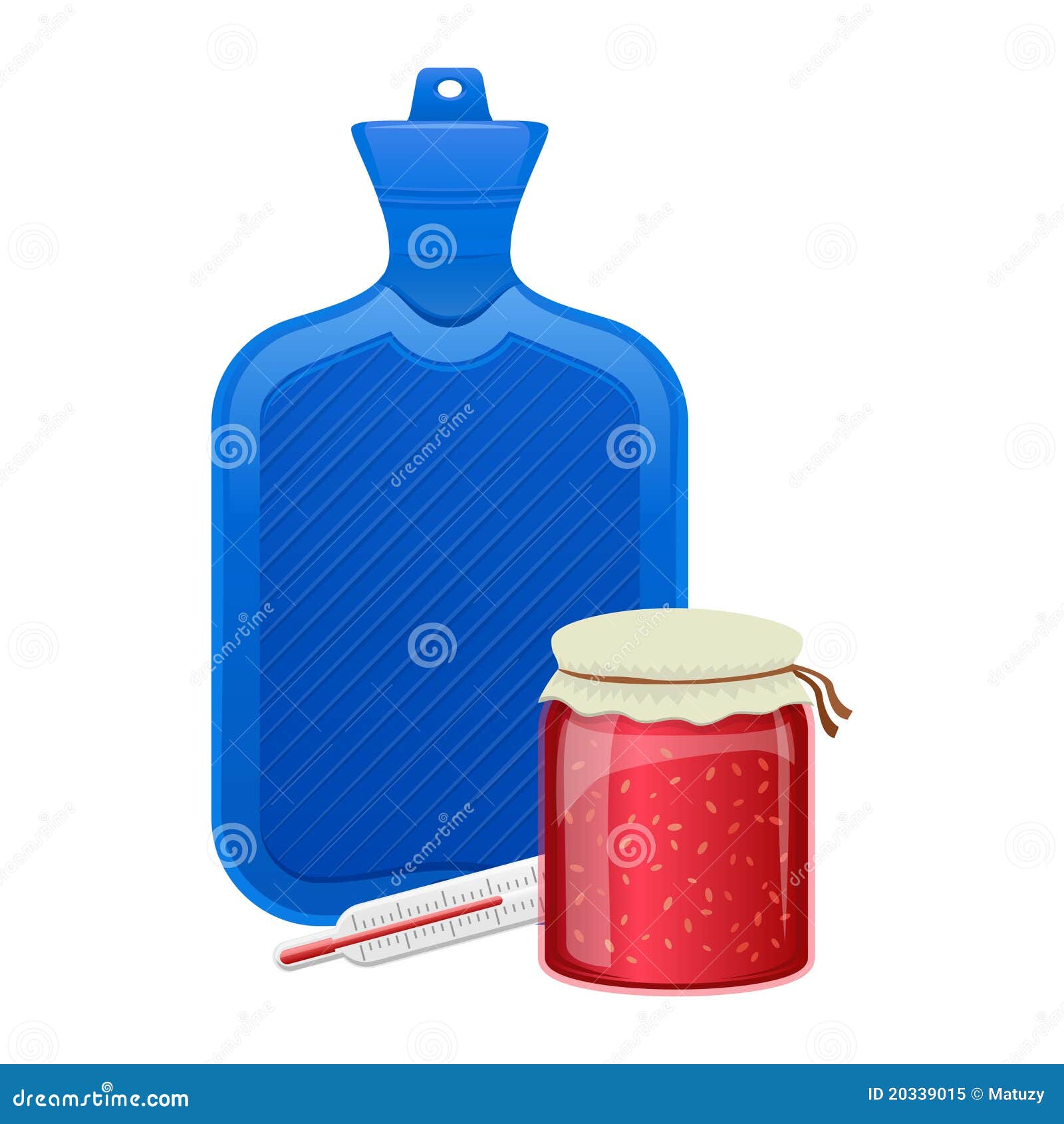 Hotwater Bottle, Thermometer and Raspberry Jam Stock Vector Illustration of freezing