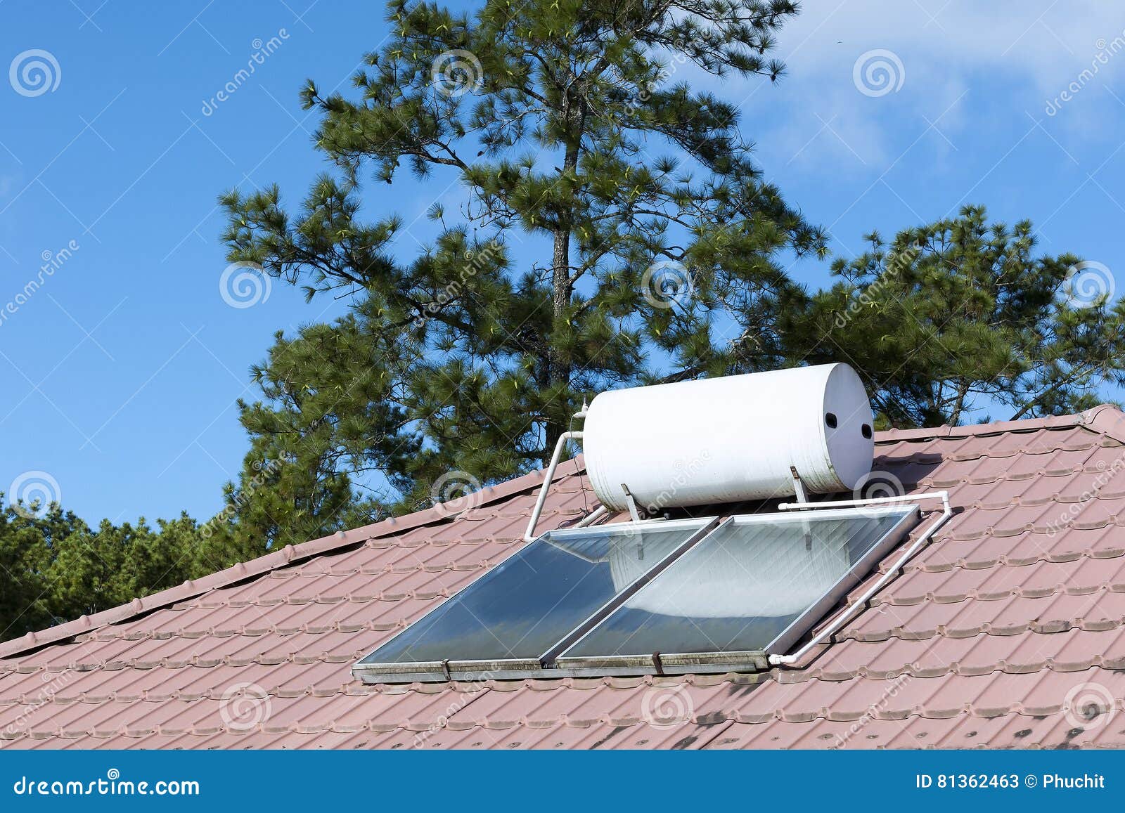 The Hot Water Heater at the Rooftop Stock Image Image of blue