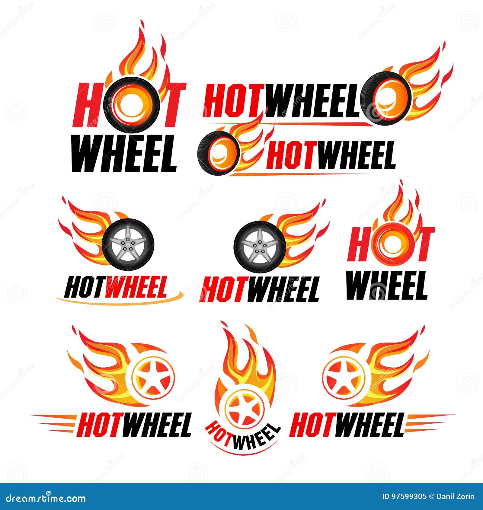 Hot Wheel, Racing Flat Labels Set. Blaze and Flash Logo, Emblem, Auto ...
