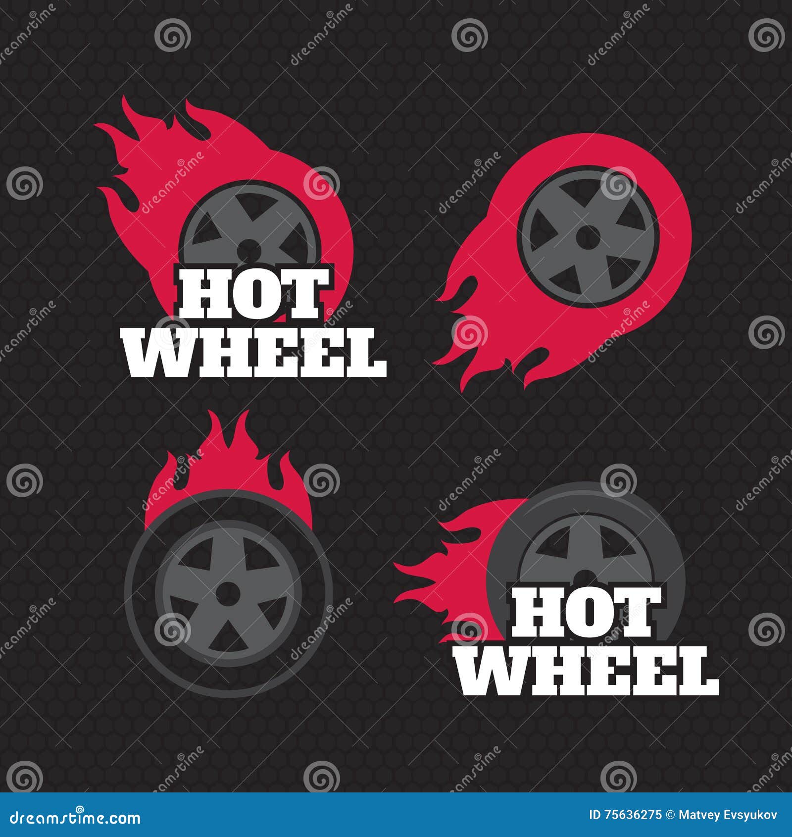 Hot Wheel, Racing Flat Labels Set. Blaze and Flash Logo Stock ...