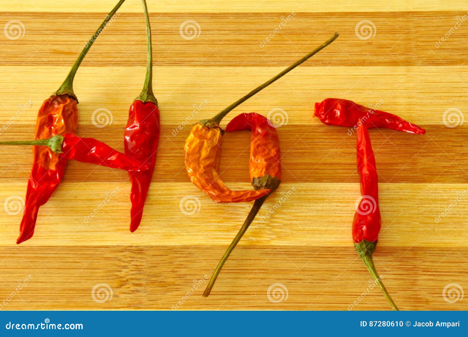 HOT Word Made from Chilli on the Wooden Board Stock Photo Image of
