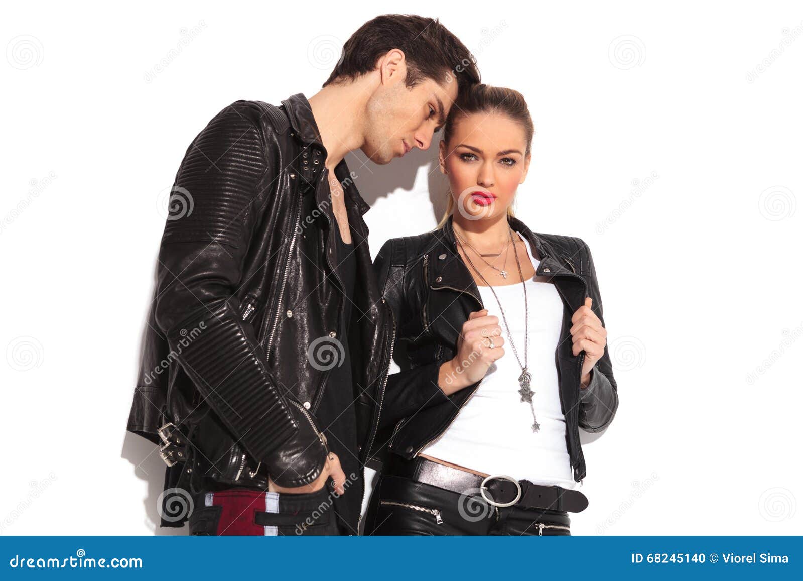 Rock and Roll Couple in Leather Clothes Standing Together Stock Image -  Image of length, male: 68245143