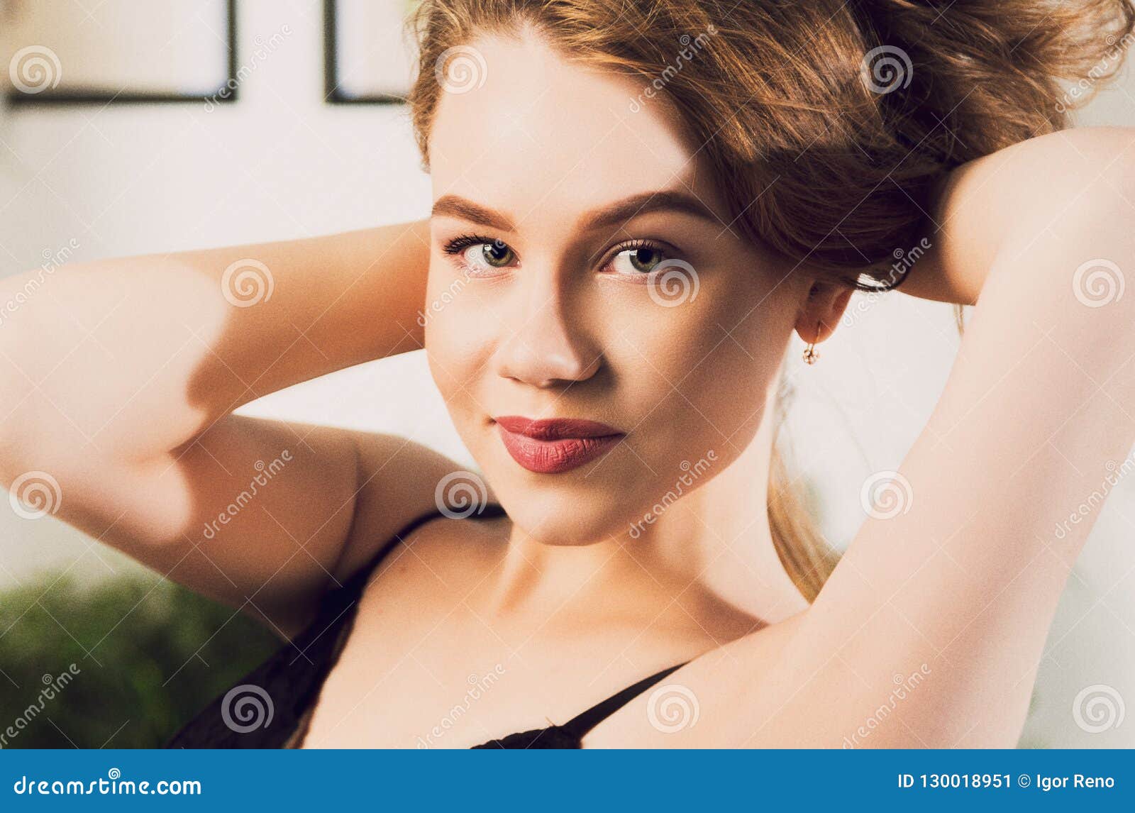 hot young woman looking in camera