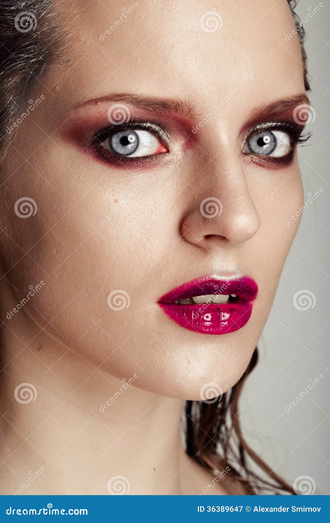 Hot Young Woman Model With Bright Red Lips Makeup Stock 