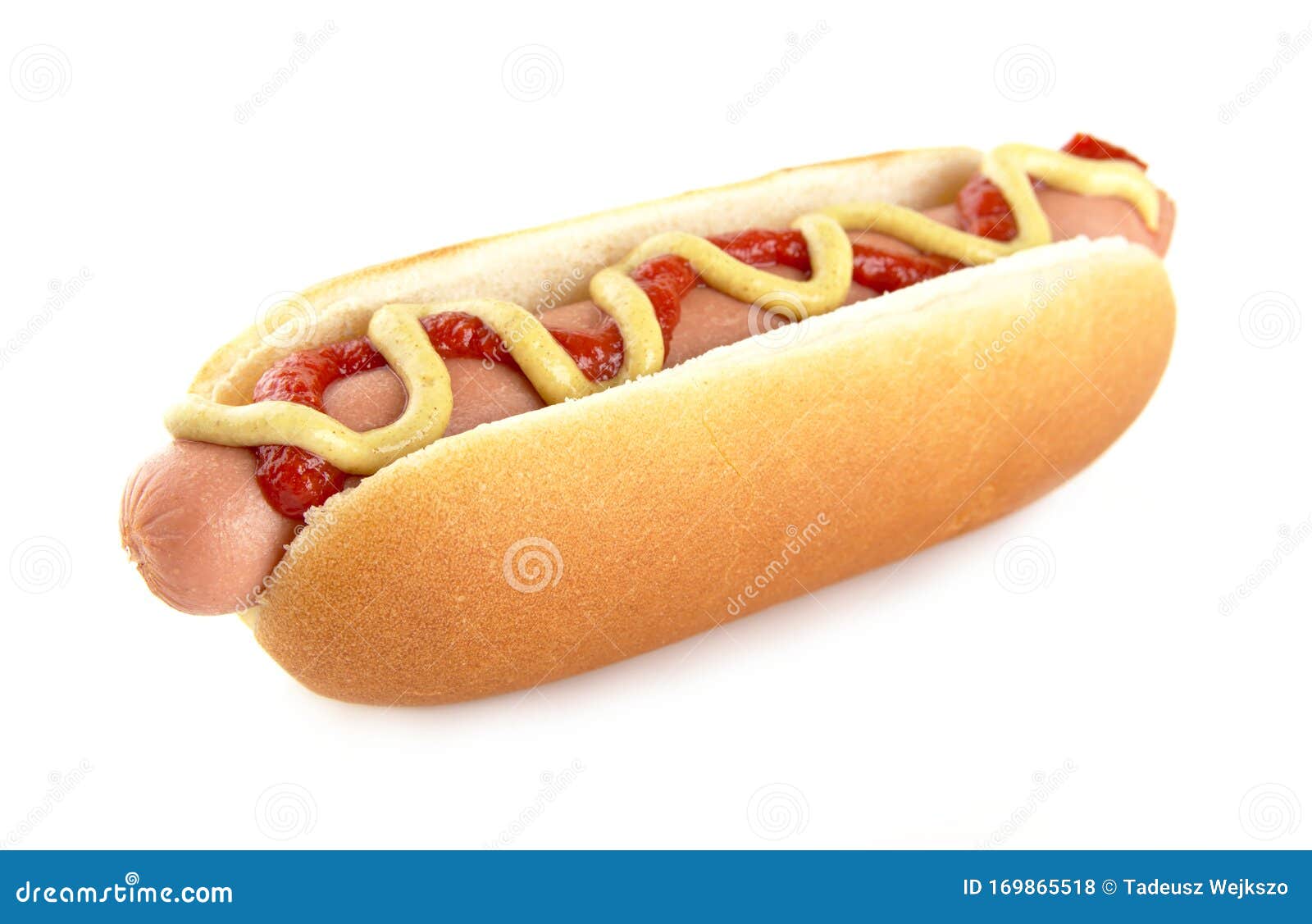 american hotdog with mustard  on white