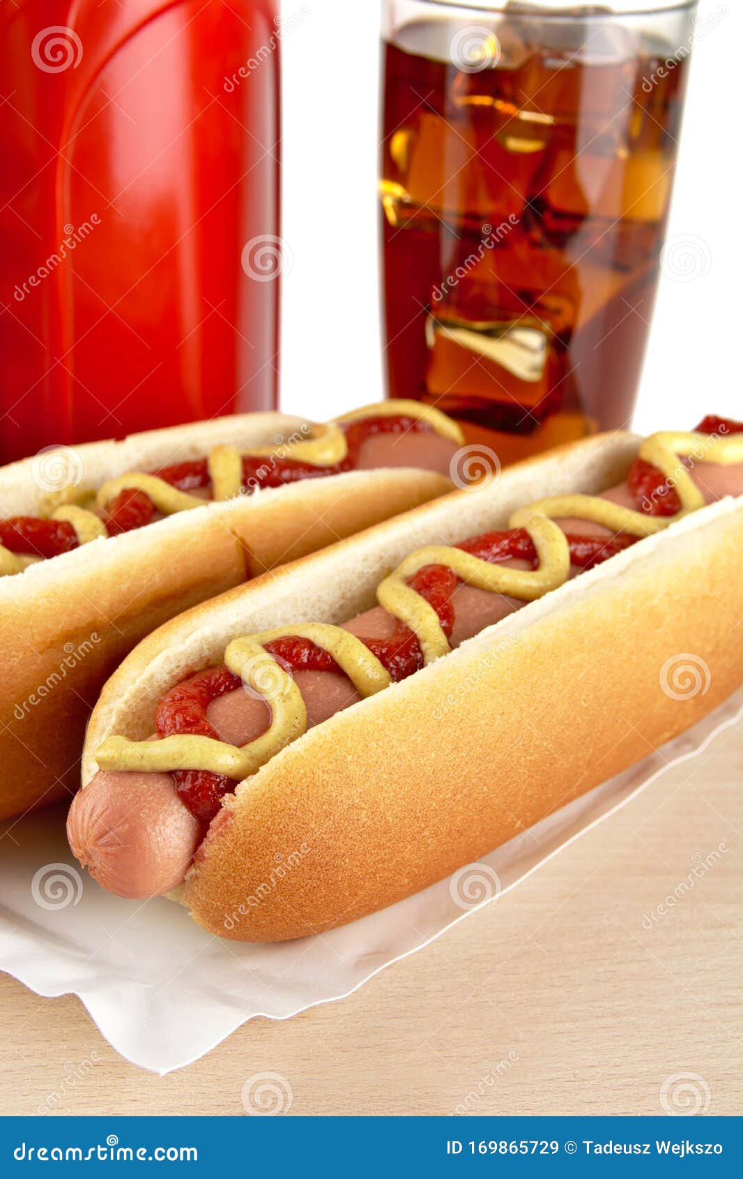 Hotdogs for Dinner with Cocacola on Wood Stock Image Image of glass