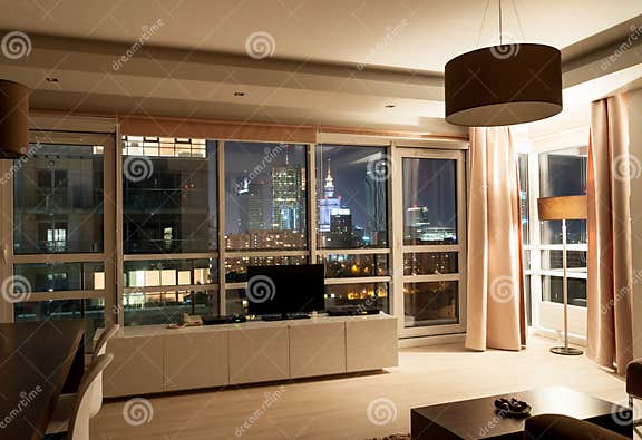 Hotel Apartment Room Night View Stock Photo - Image of comfortable