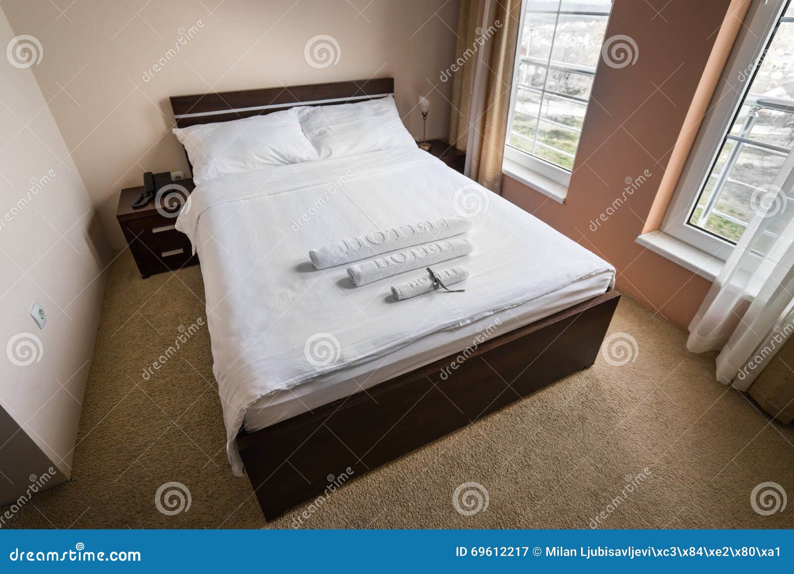 Hotel Bed stock image. Image of small, rest, clean, window 69612217