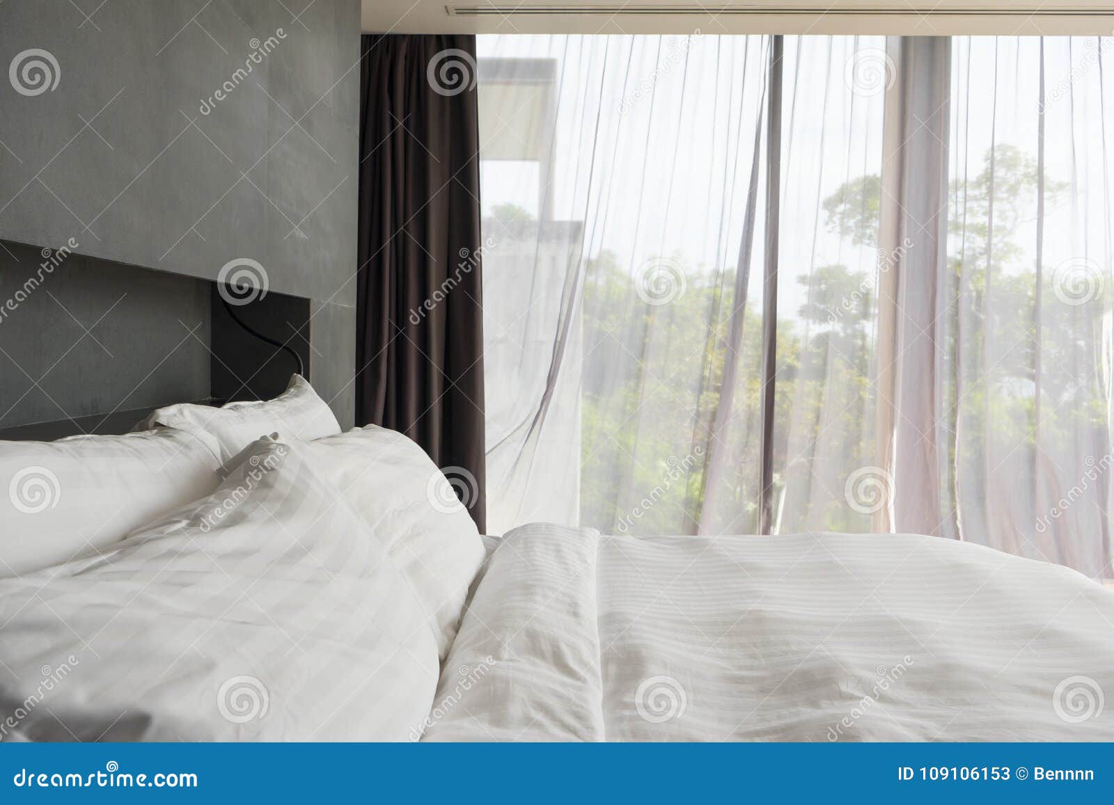 White Pillows On White Bed In Bedroom Stock Image Image Of