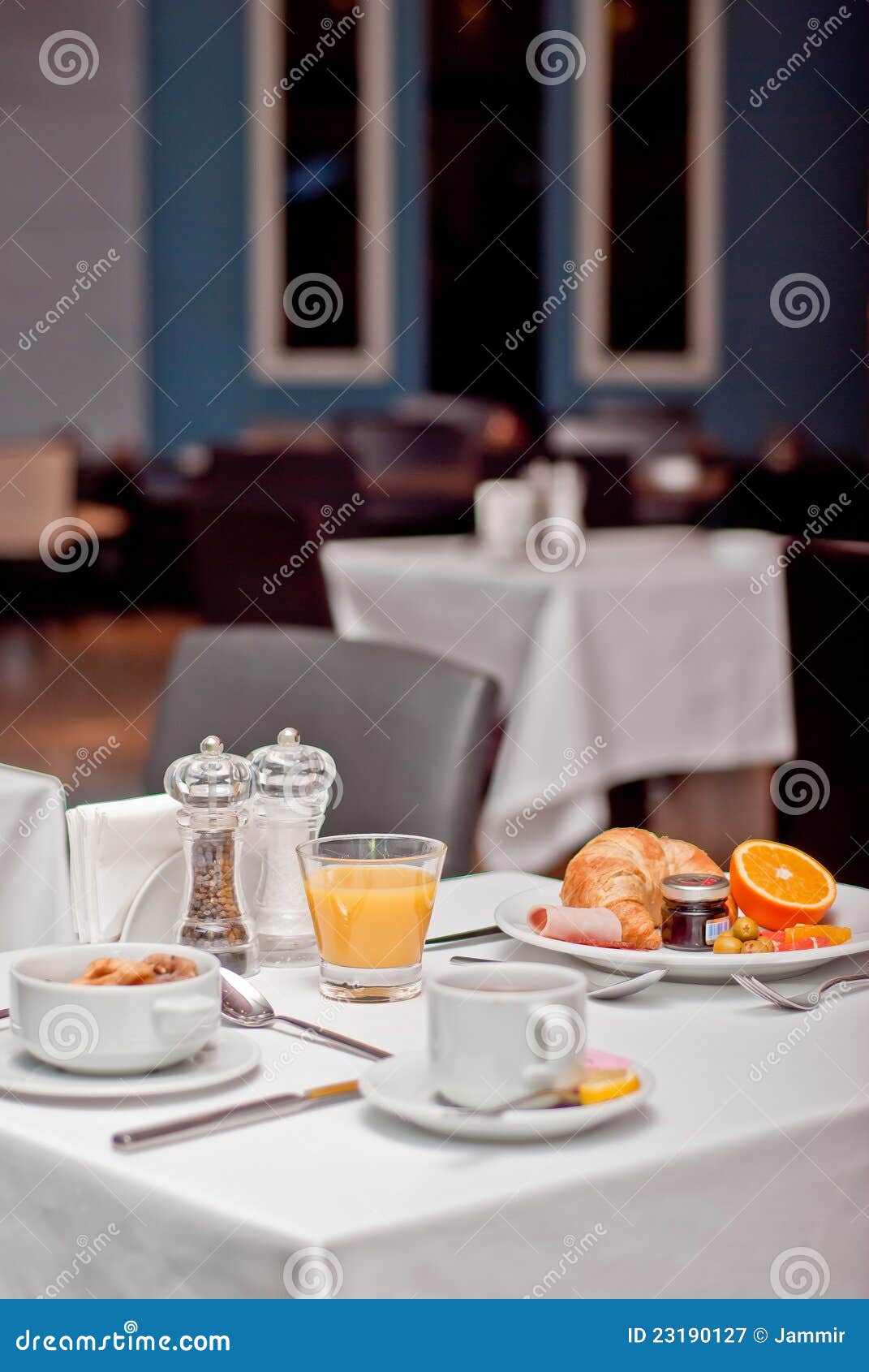 Hotel breakfast stock image. Image of living, fruit,