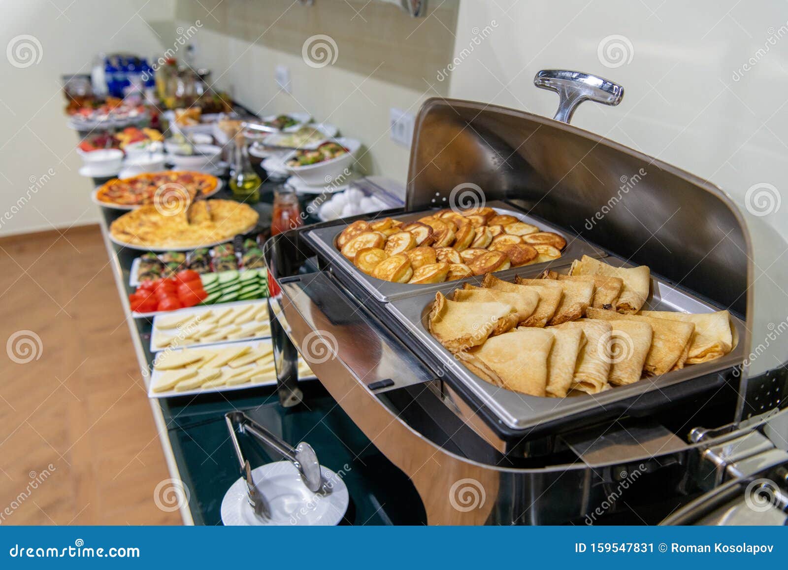 Hotel Breakfast Catering Setting at the Hotel, with Variety of Pancakes
