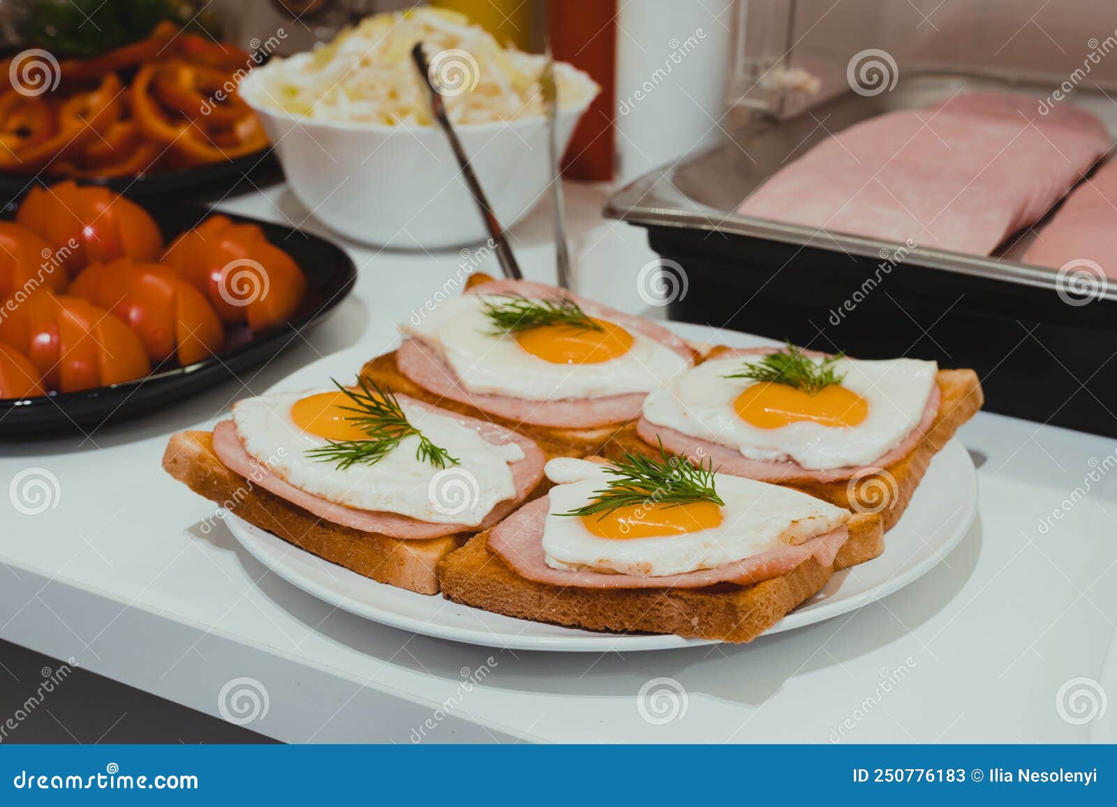 Hotel Breakfast with Eggs Sandwich Stock Image Image of service