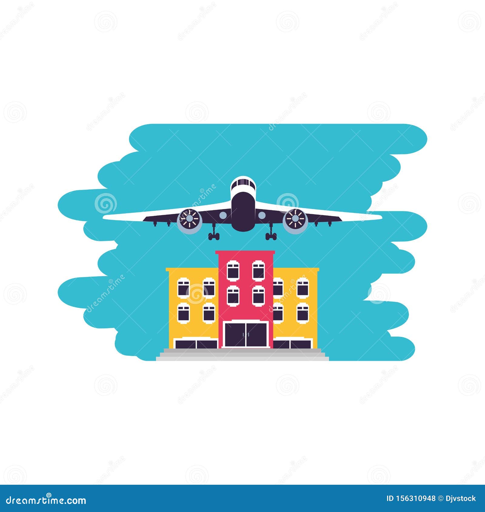 Hotel Building Place with Airplane Flying Stock Illustration