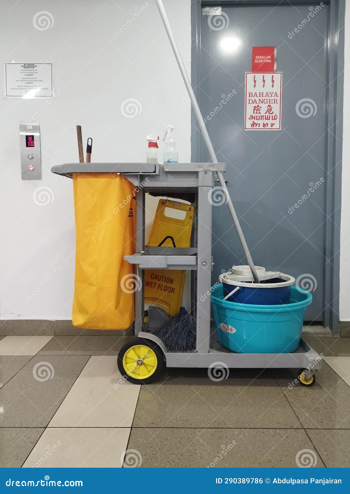 Hotel cleaning equipment stock photo. Image of floor 290389786