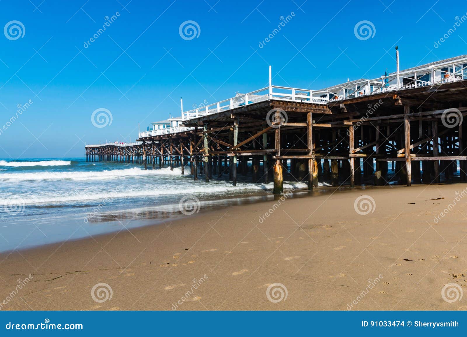 Hotel Cottages Atop Pacific Beach Fishing Pier Stock Photo Image