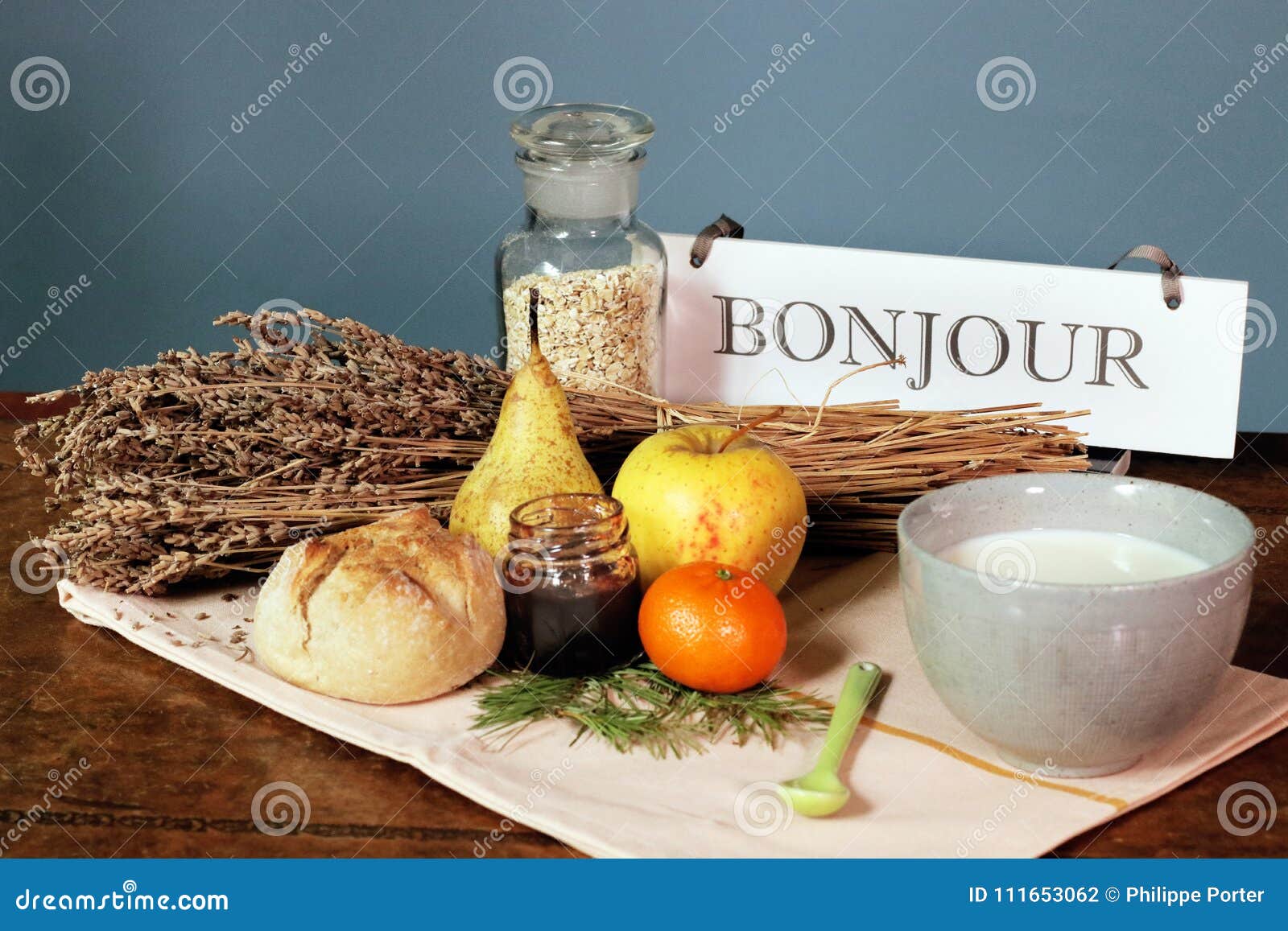 Hotel Francese Della Campagna Di Buongiorno Di Parola Del Bonjour Della Prima Colazione Fotografia Stock Immagine Di Caff Buffet