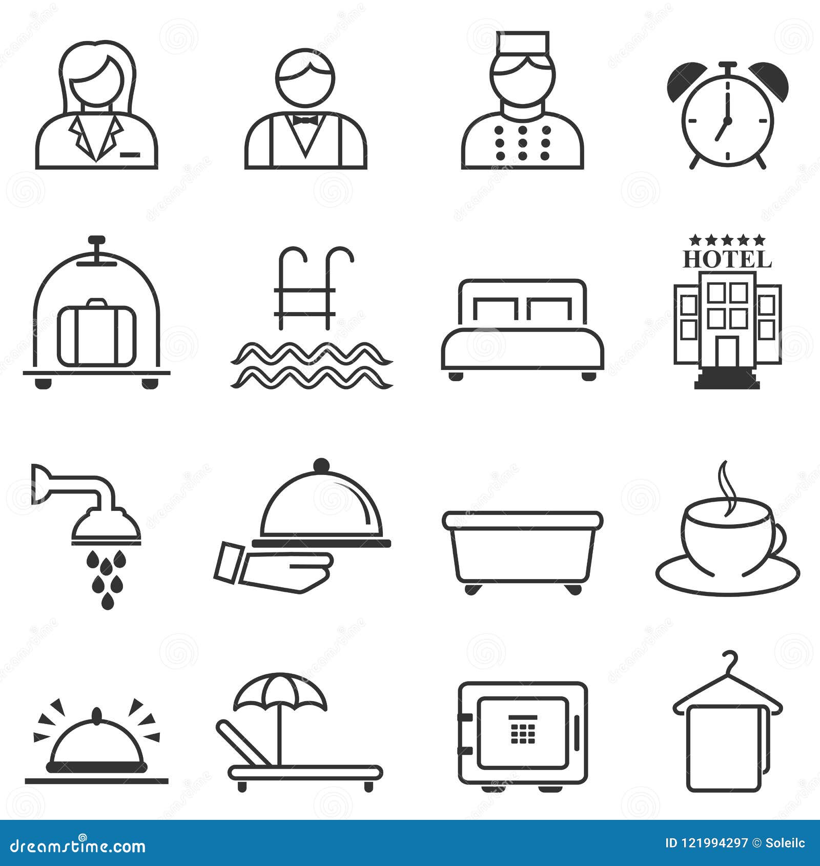 hotel, hospitality and resort line web icons