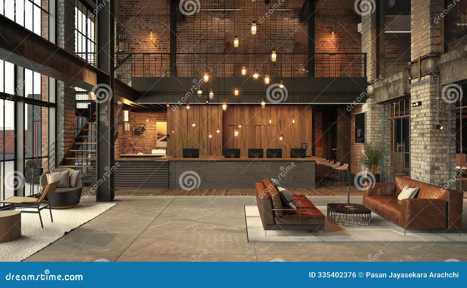 hotel lobby features industrial chic 
