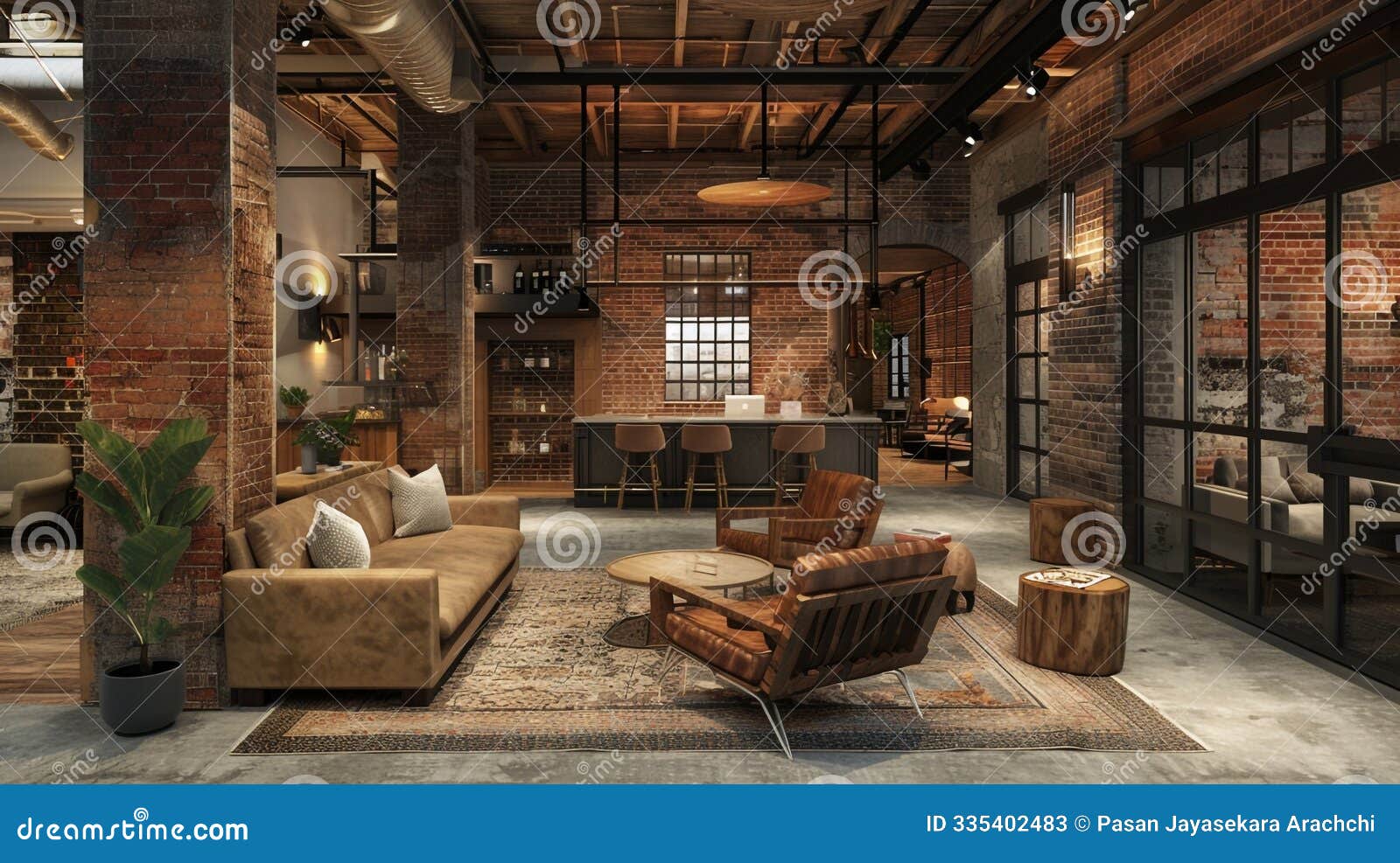 hotel lobby features industrial chic 
