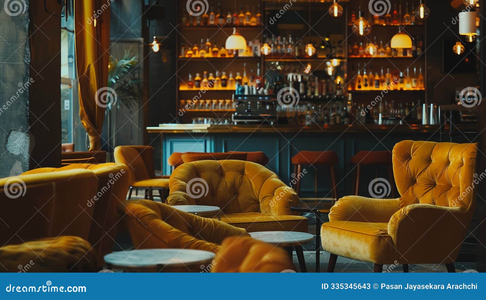 hotel lounge bar featuring plush seating and ambient music