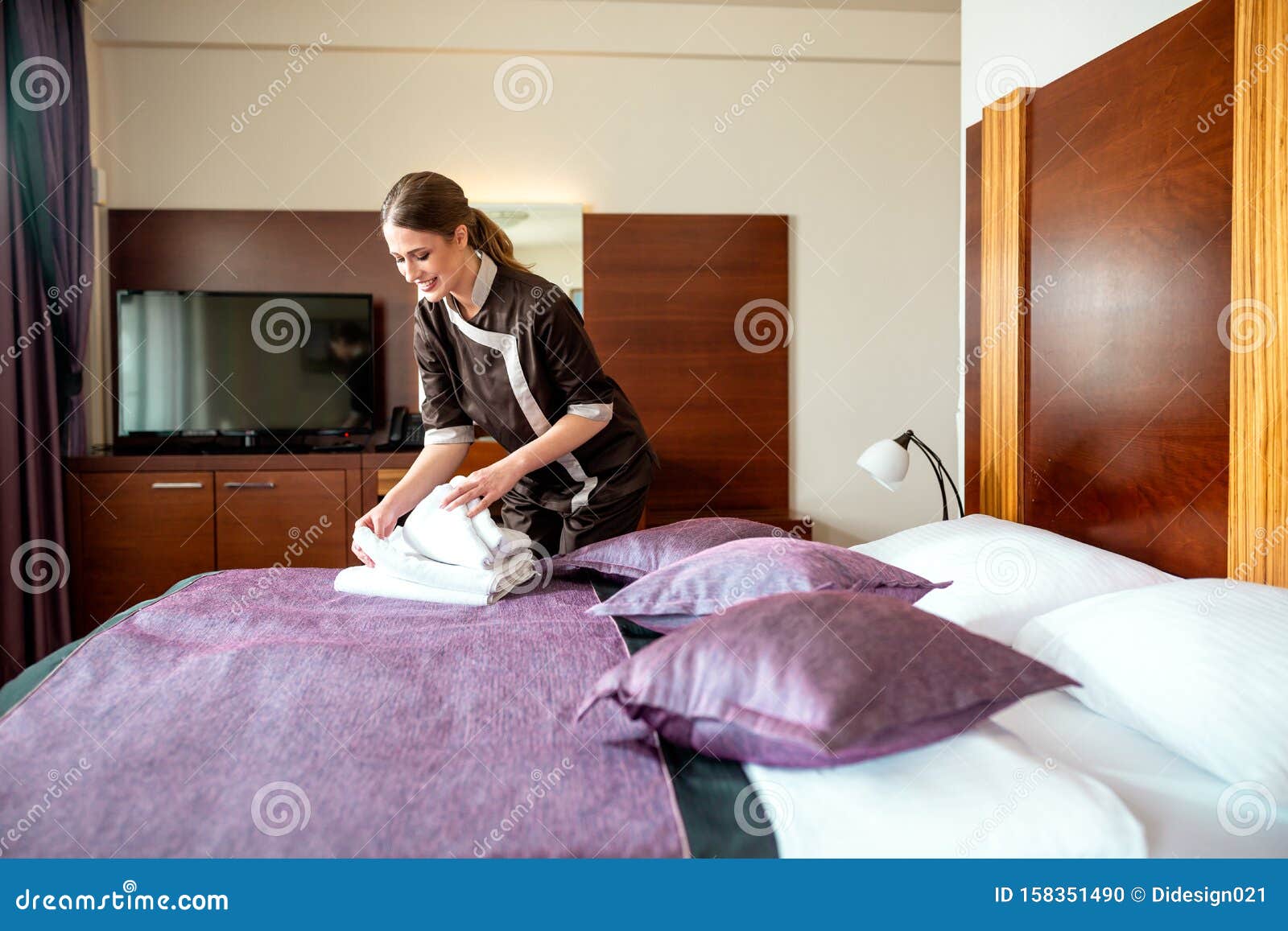 Hotel Maid Attending Her Duties Stock Photo Image Of Pretty