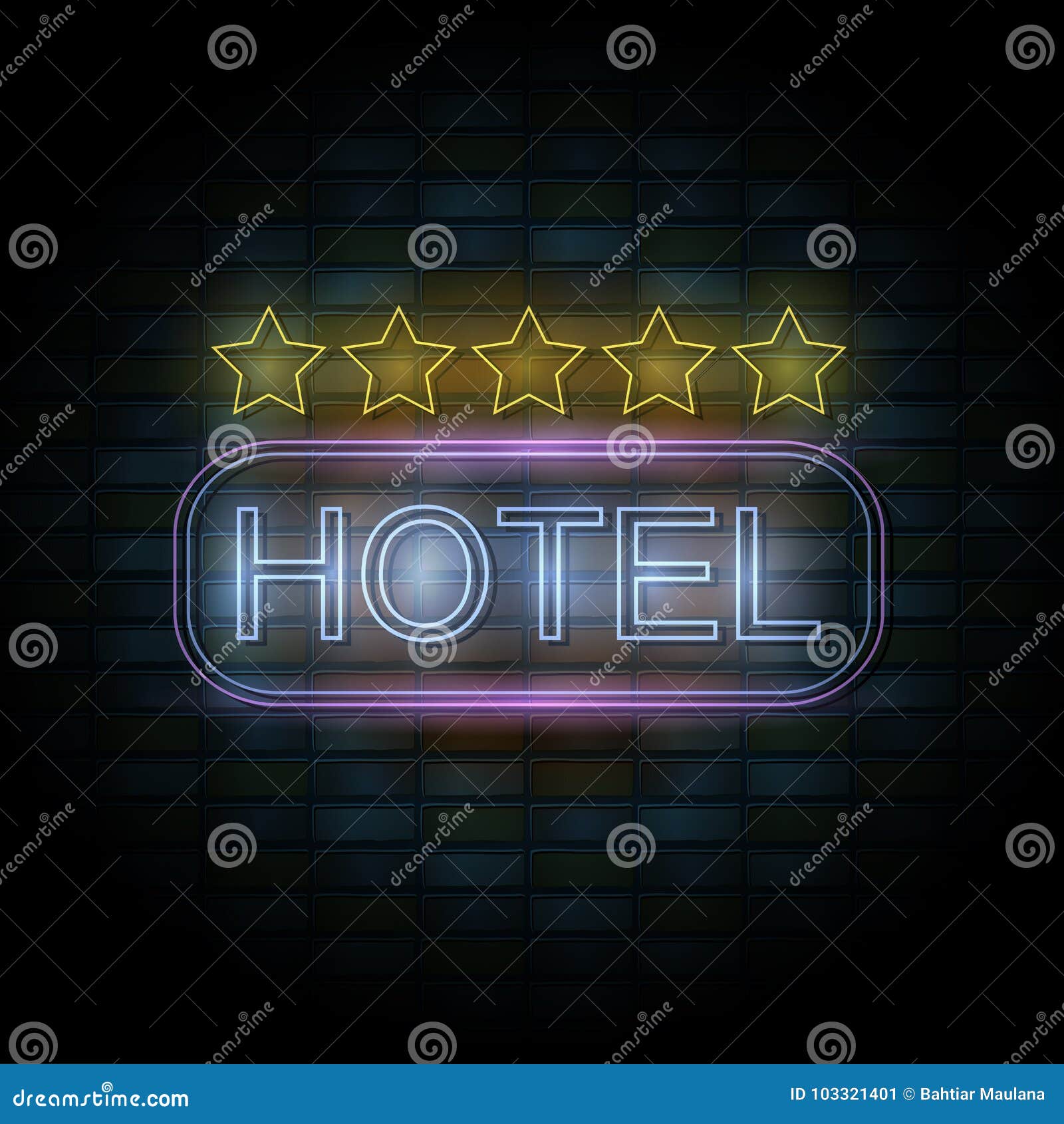 Hotel Neon Sign On Brick Wall Stock Vector Illustration Of Neon Advertising 103321401 