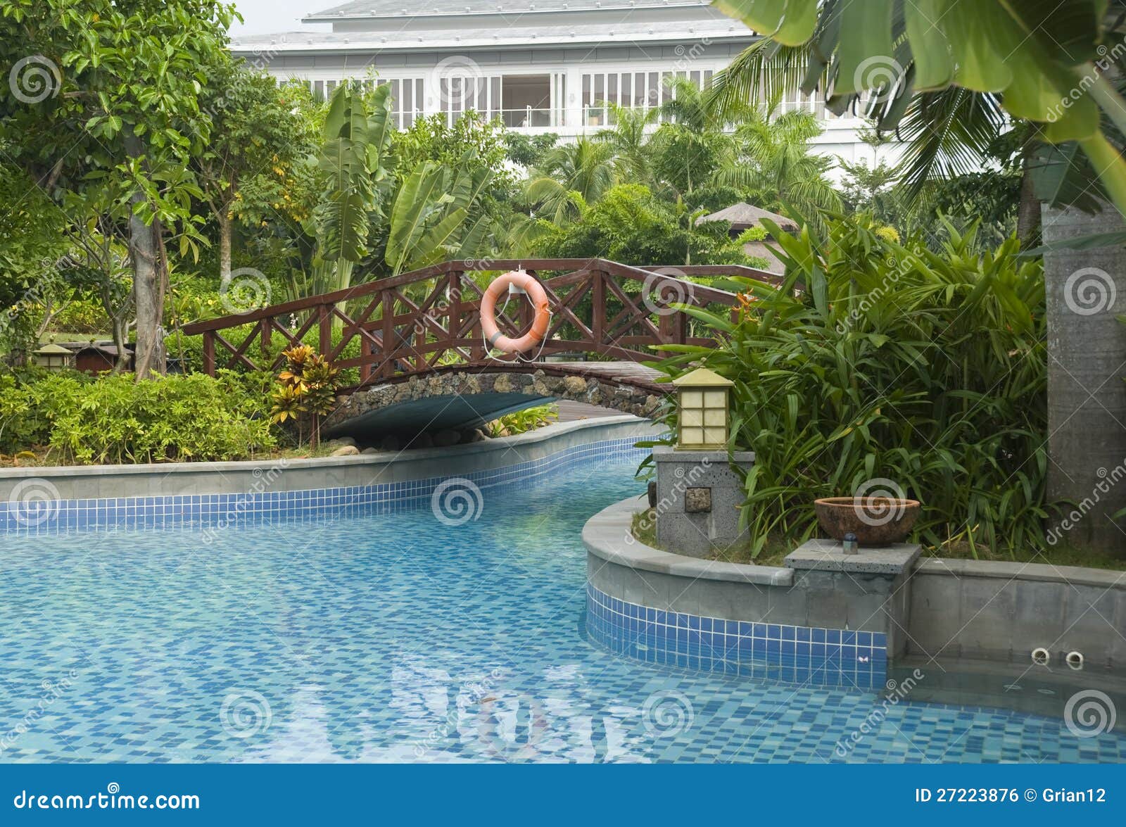 Hotel Pool, Bridge and Gardens, Sanya, China Stock Photo Image of