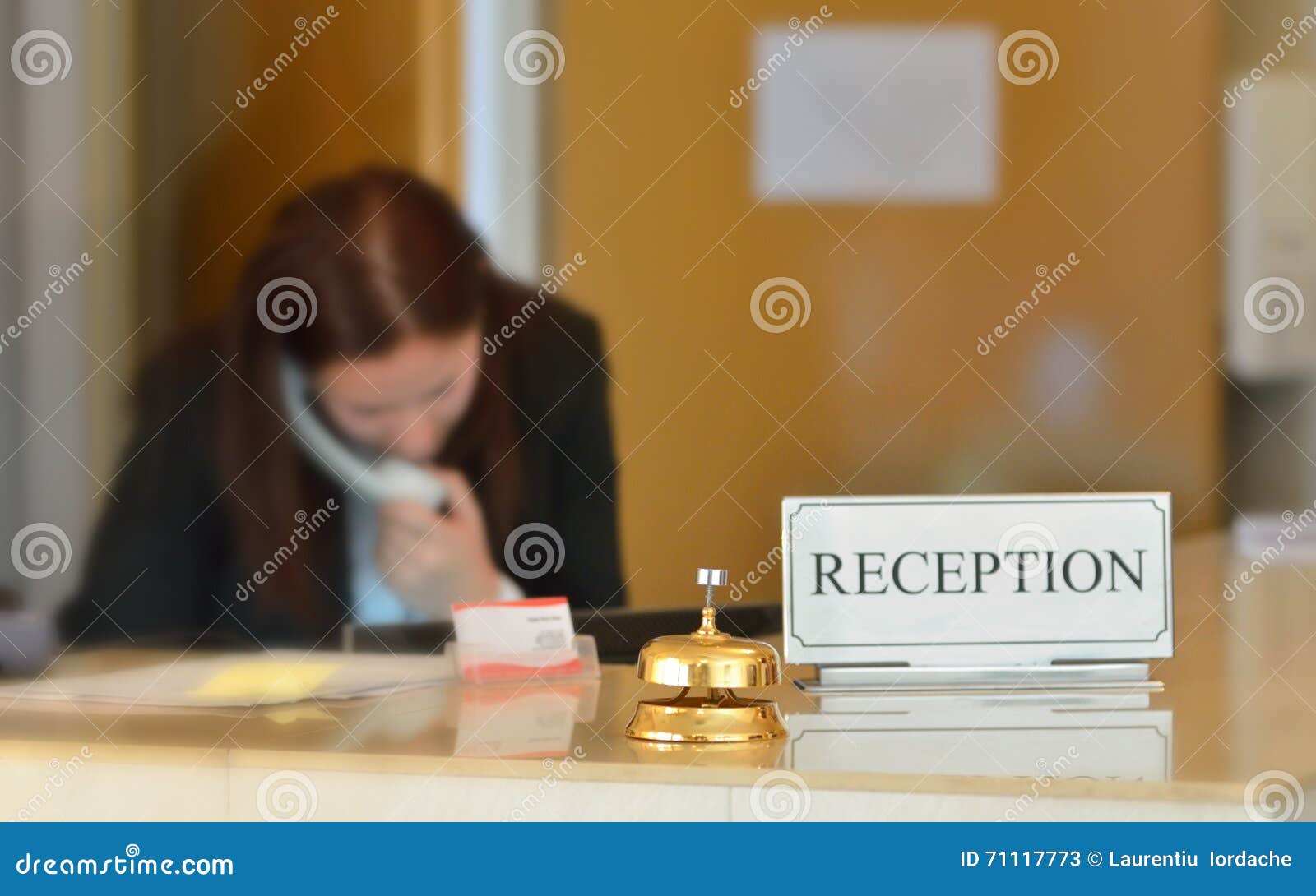 Hotel Reception Desk with Bell Stock Image Image of confident, indoor 71117773