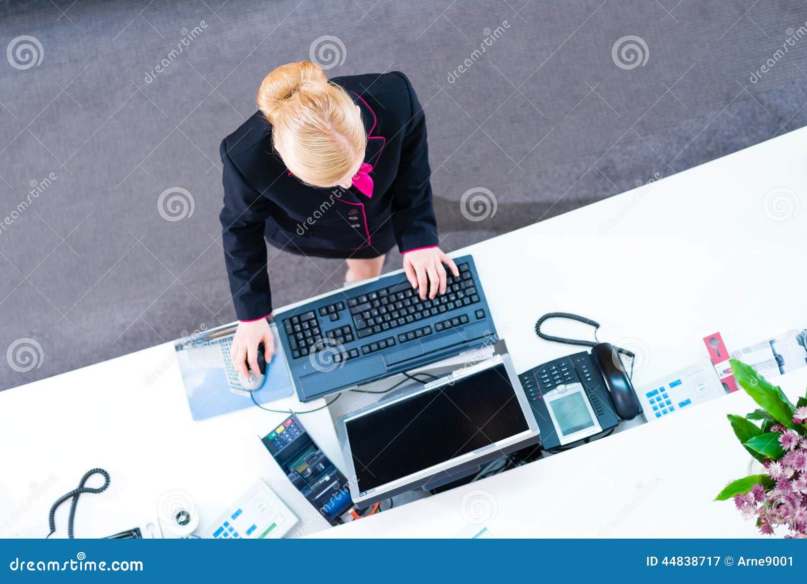 Hotel Receptionist Working At Front Office Stock Image Image Of