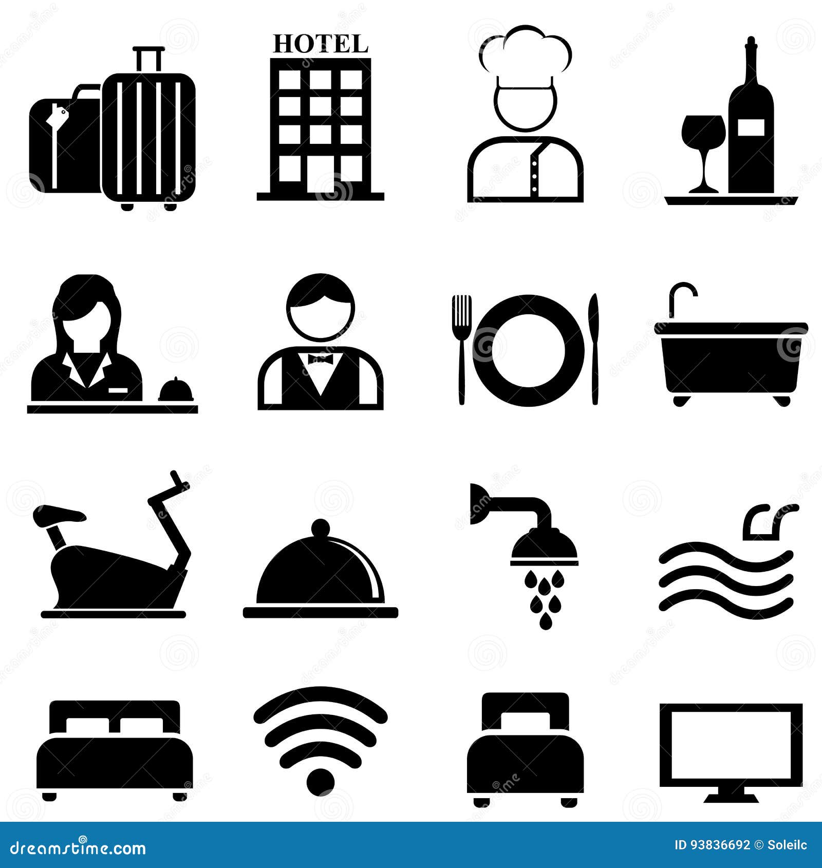 hotel, resort and hospitality icon set