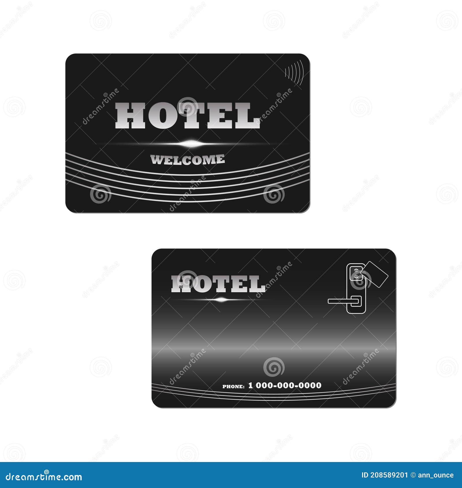 Hotel RFID Key Card Isolated on White. Black Keycard for Throughout Hotel Key Card Template