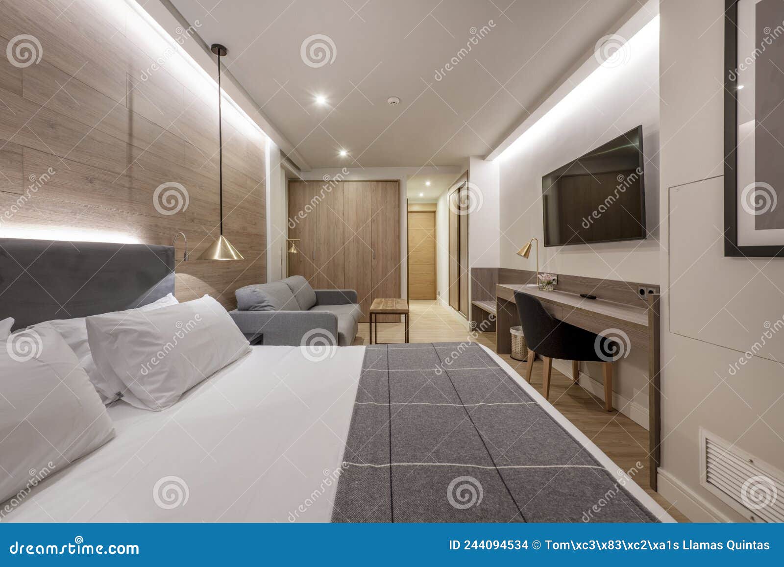 Hotel Room with King Size Bed, Sofa Bed and Desk Stock Photo Image of luxury, indoor 244094534