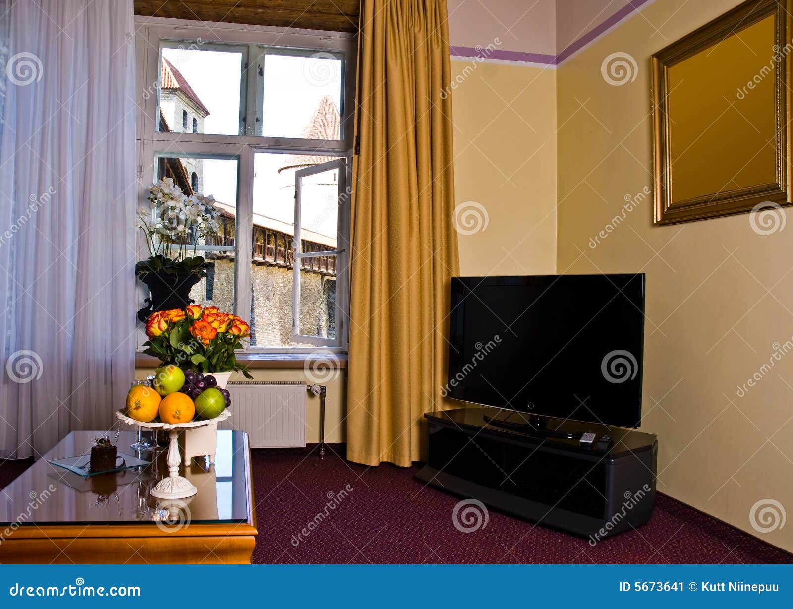 Hotel room with TV stock image. Image of wide, architecture 5673641