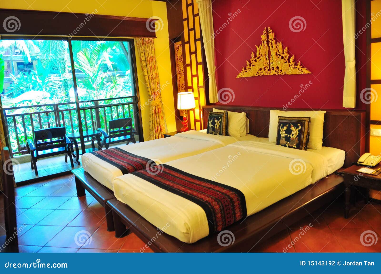 Hotel room with twin beds stock photo. Image of telephone 15143192