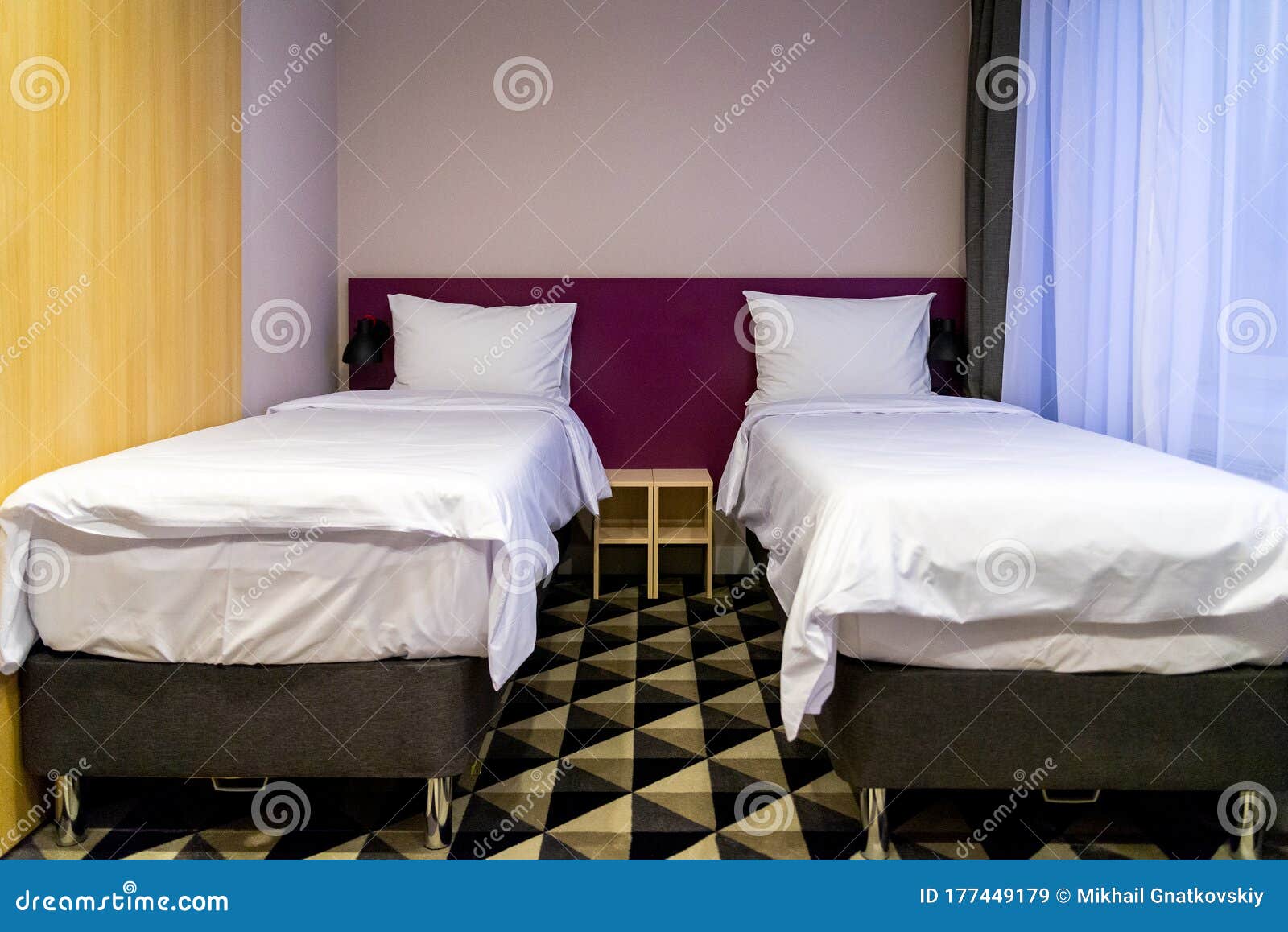 Hotel Room with Two Single Beds Stock Image Image of wood, relaxation