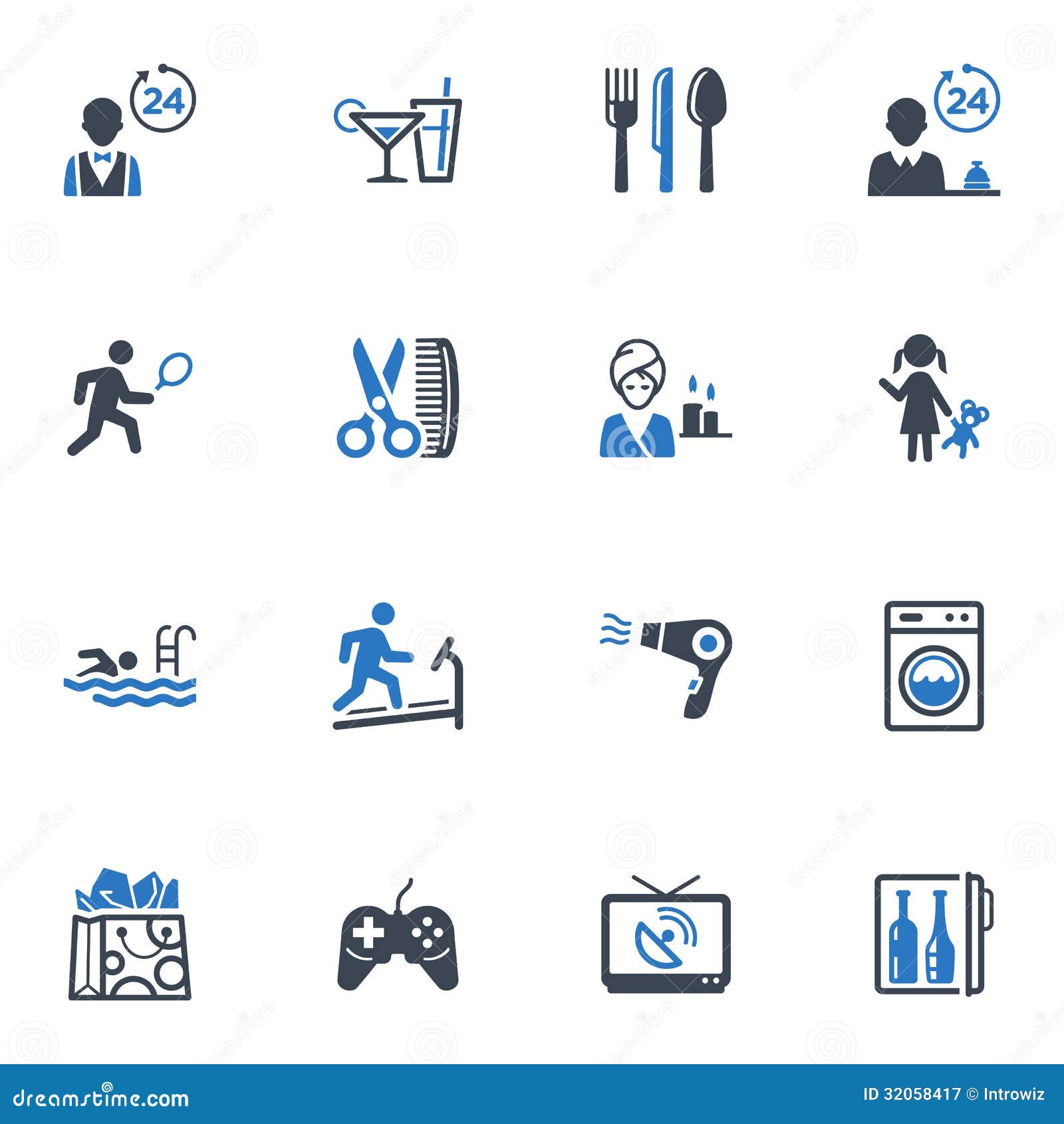 hotel services and facilities icons, set 2 - blue