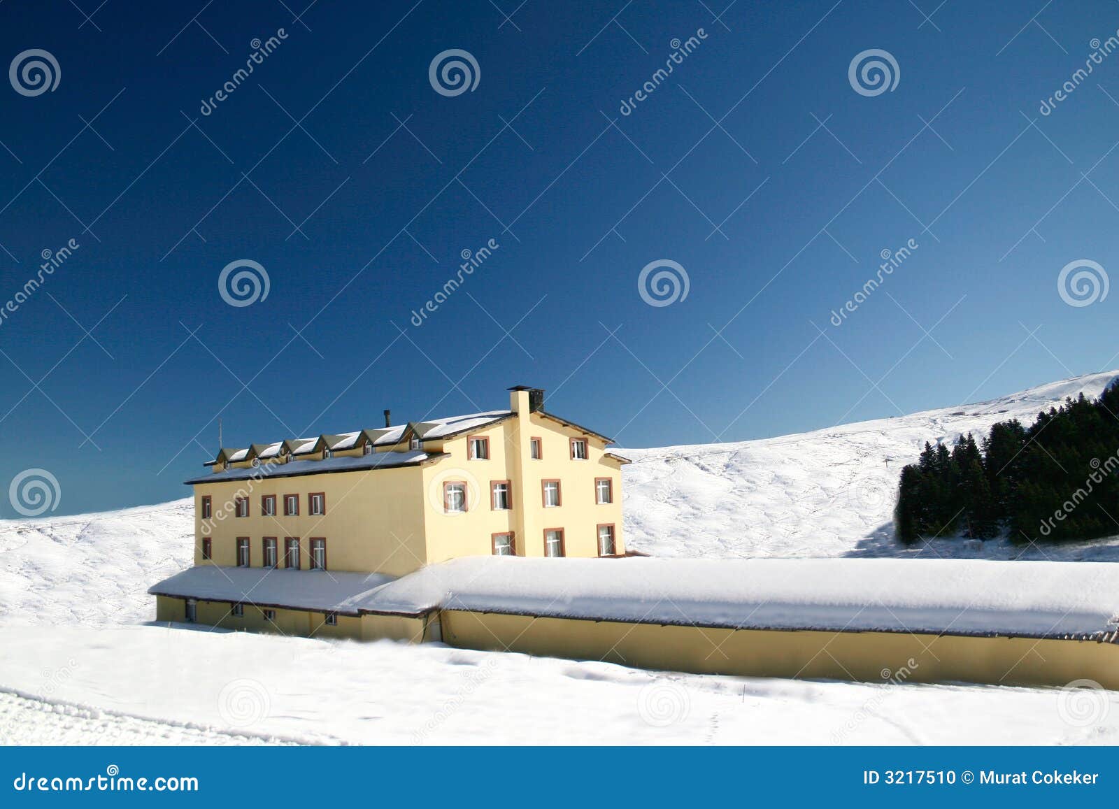 Hotel on a snowy mountain stock photo. Image of mountain 3217510